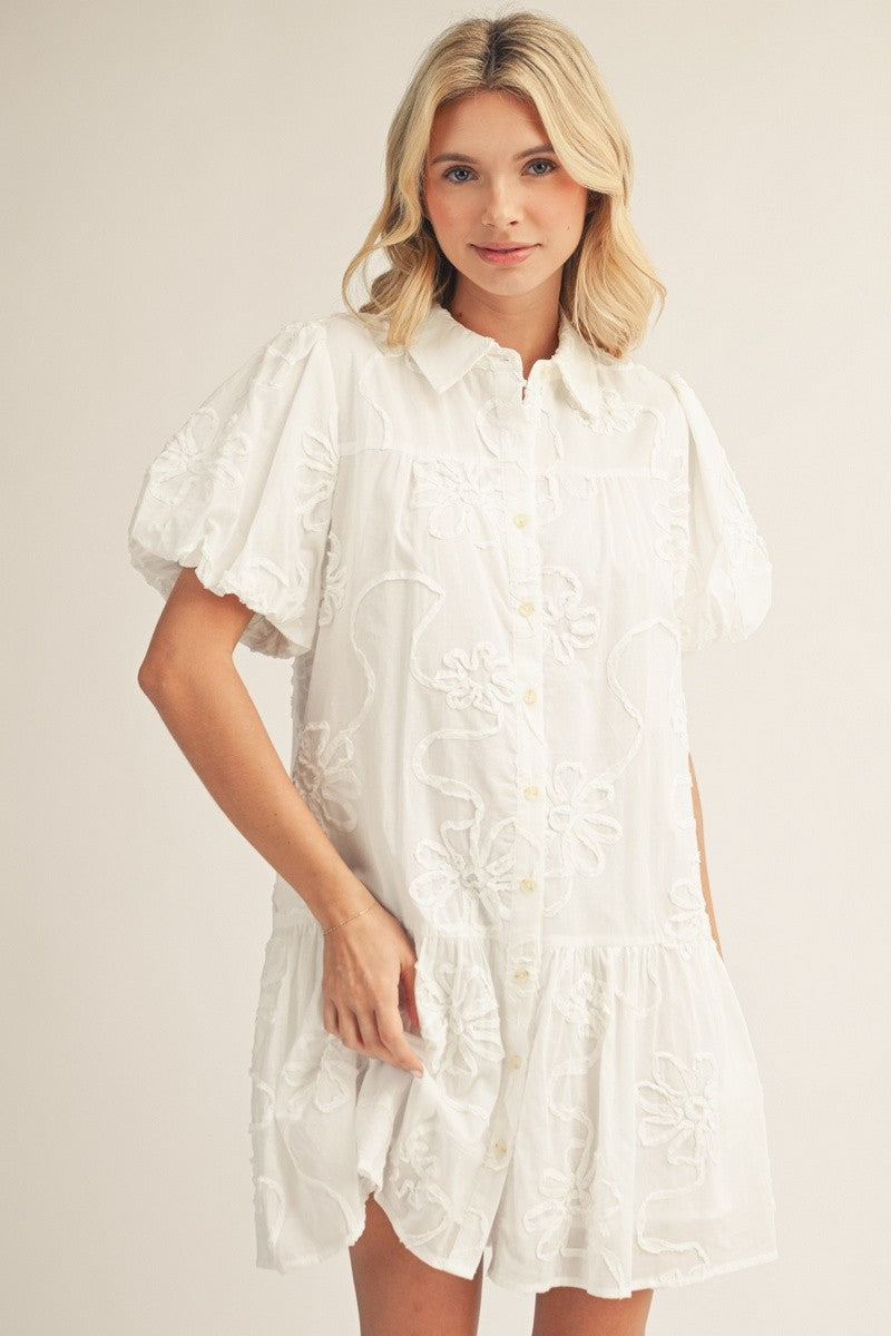 Giulia Applique Bubble Sleeve Shirt Dress
