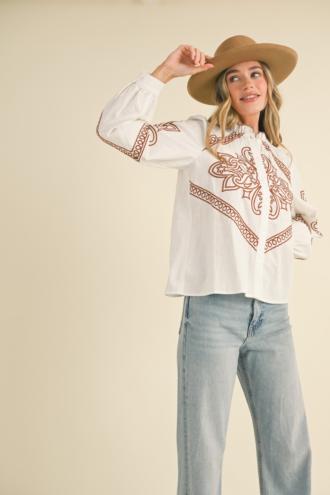 Hartley Embroidered Button Top