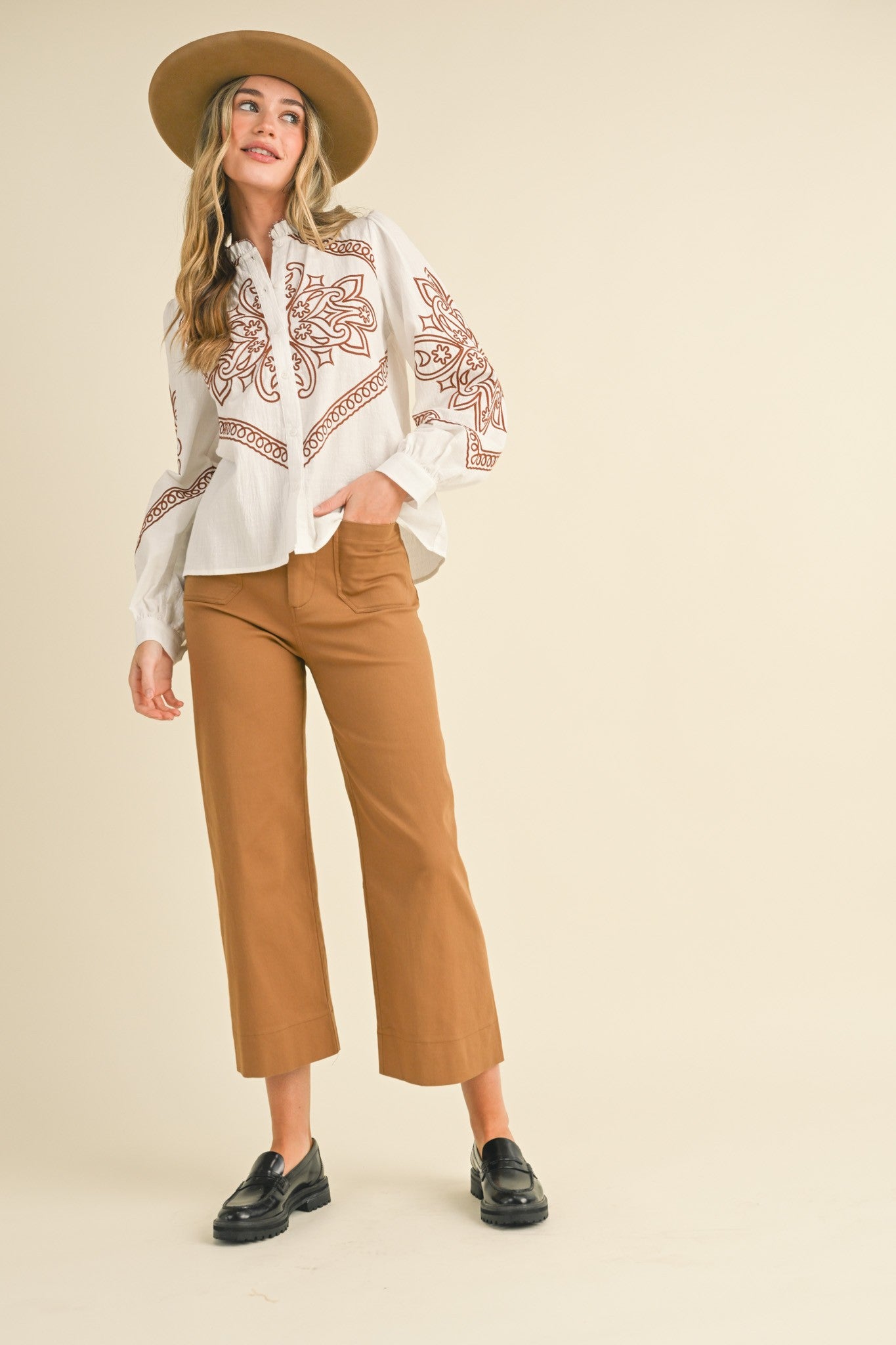 Hartley Embroidered Button Top