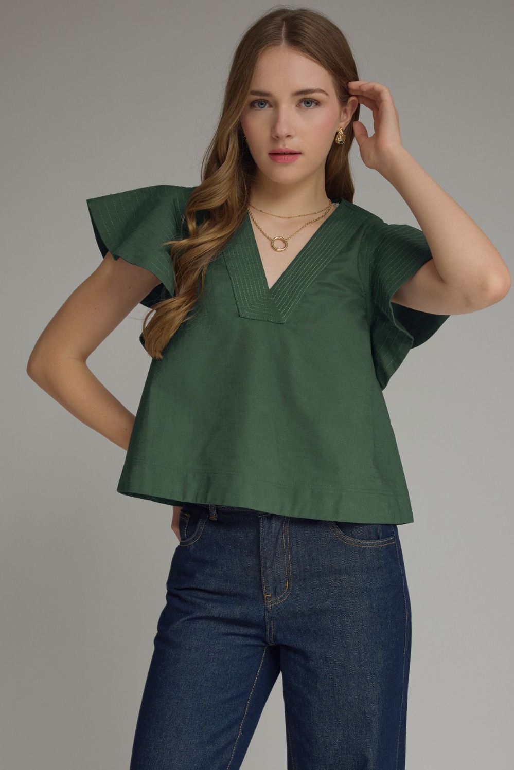 Hazel Stitch Trim Flutter Top