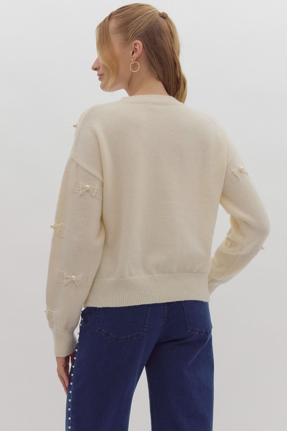 Holly Woven Bow Pearl Sweater