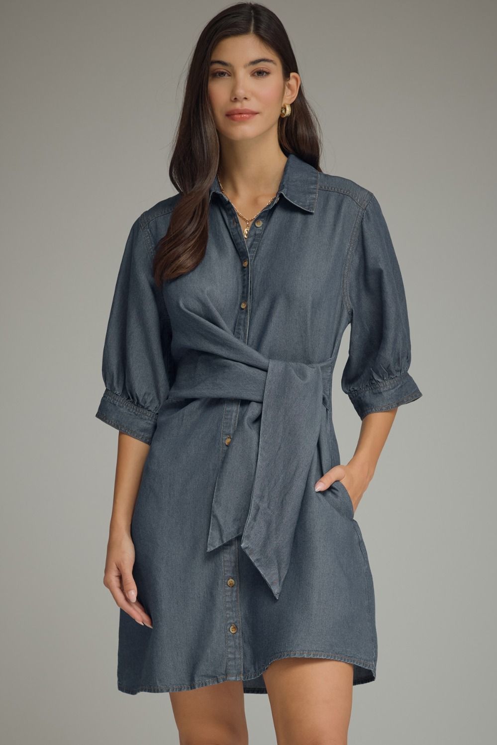 Honora Tie Denim Shirt Dress