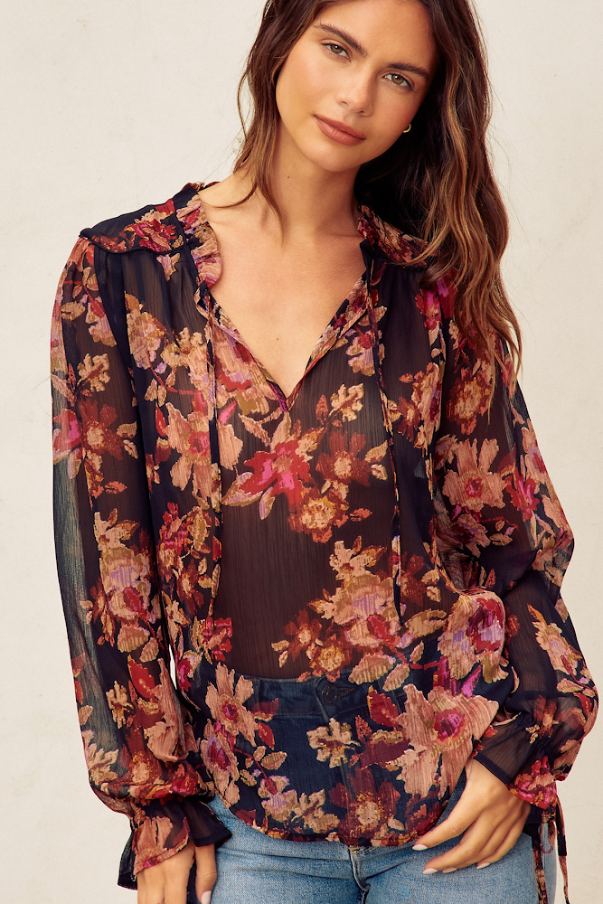 Minka Sheer Floral Tie Top