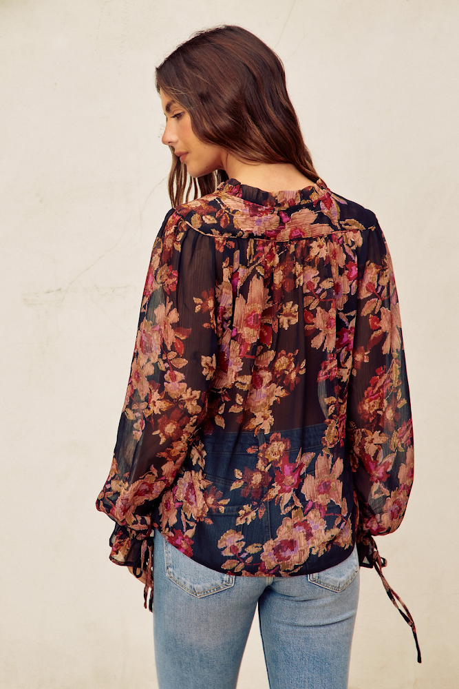 Minka Sheer Floral Tie Top