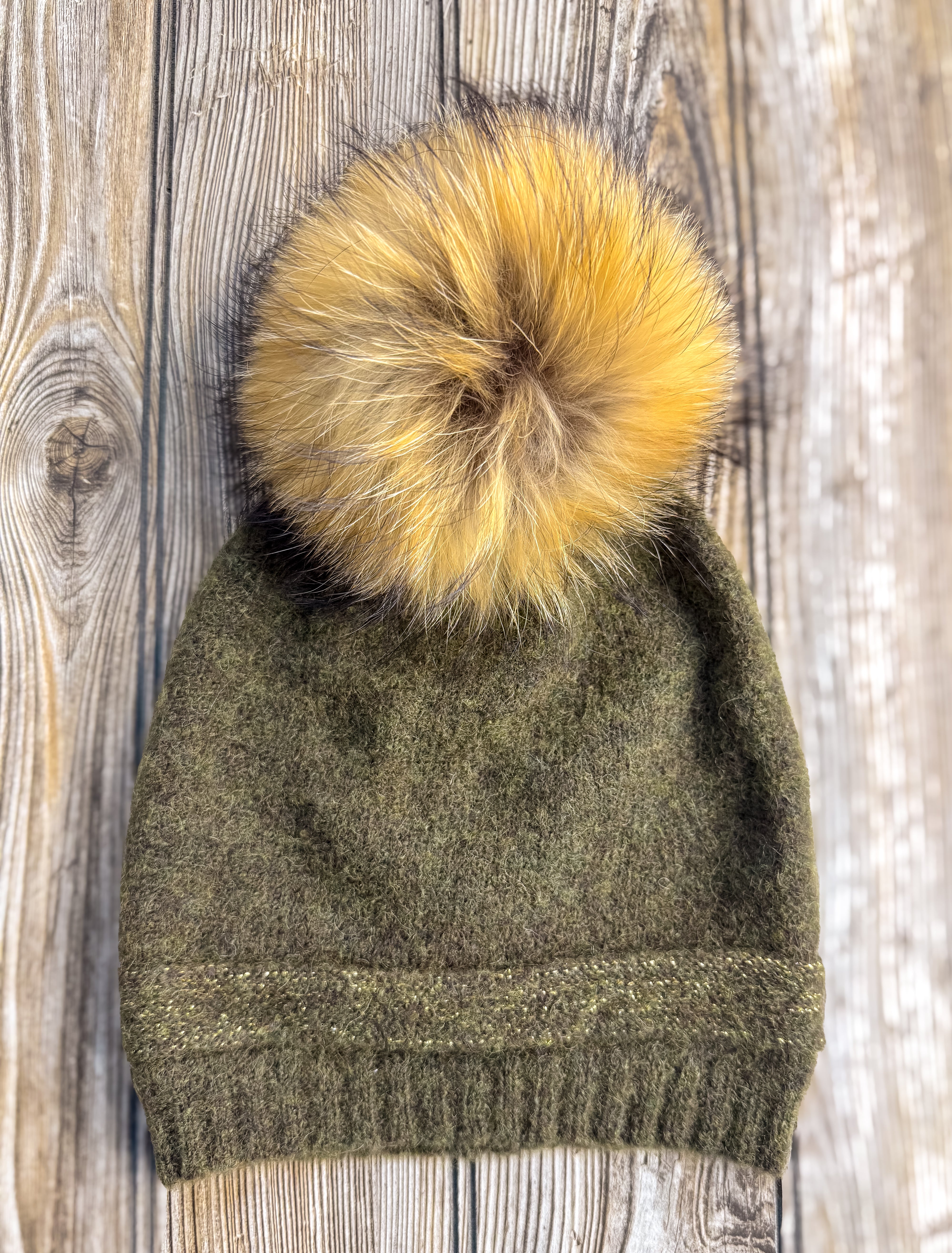 Gold Trim Fur Pom Hat