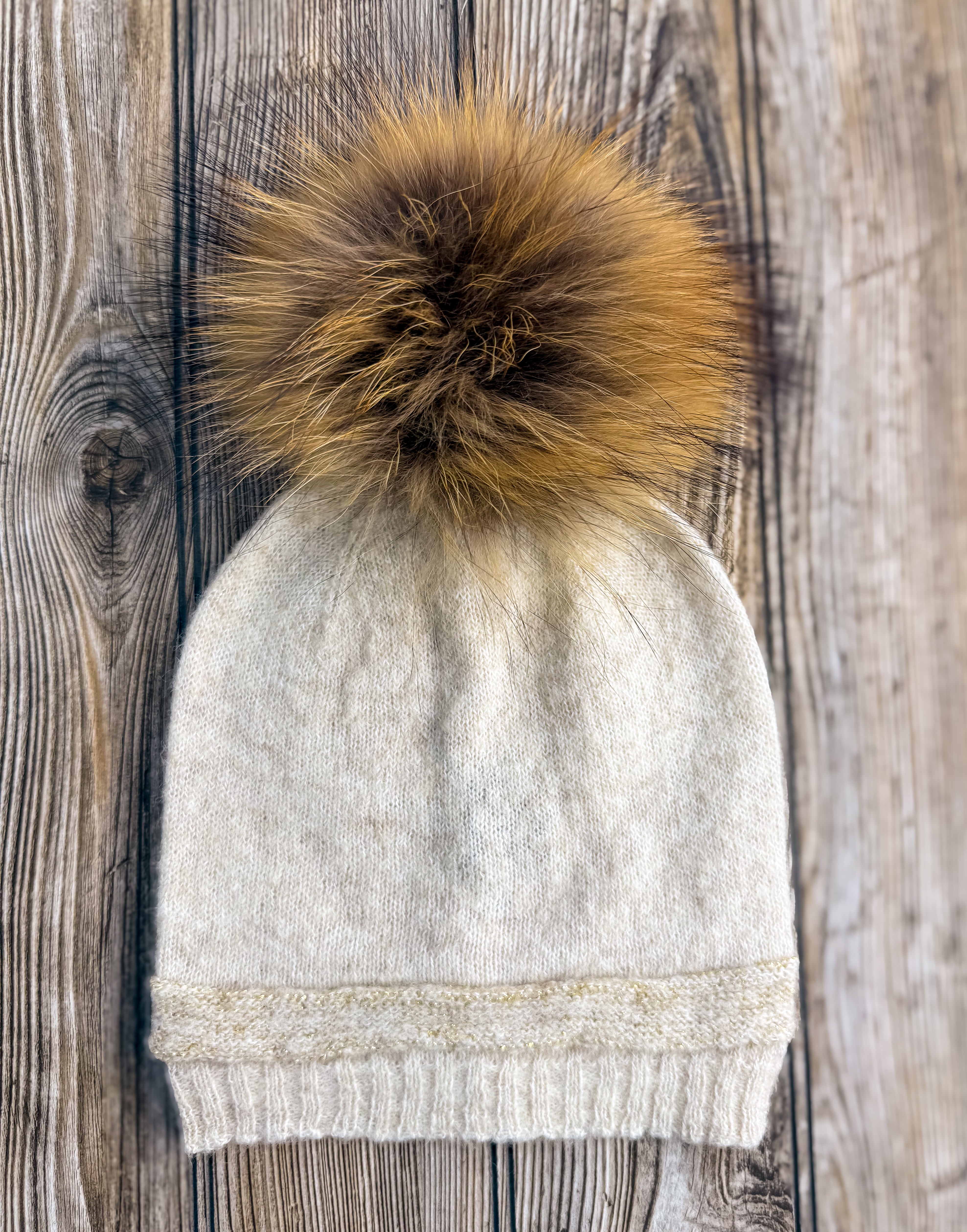 Gold Trim Fur Pom Hat