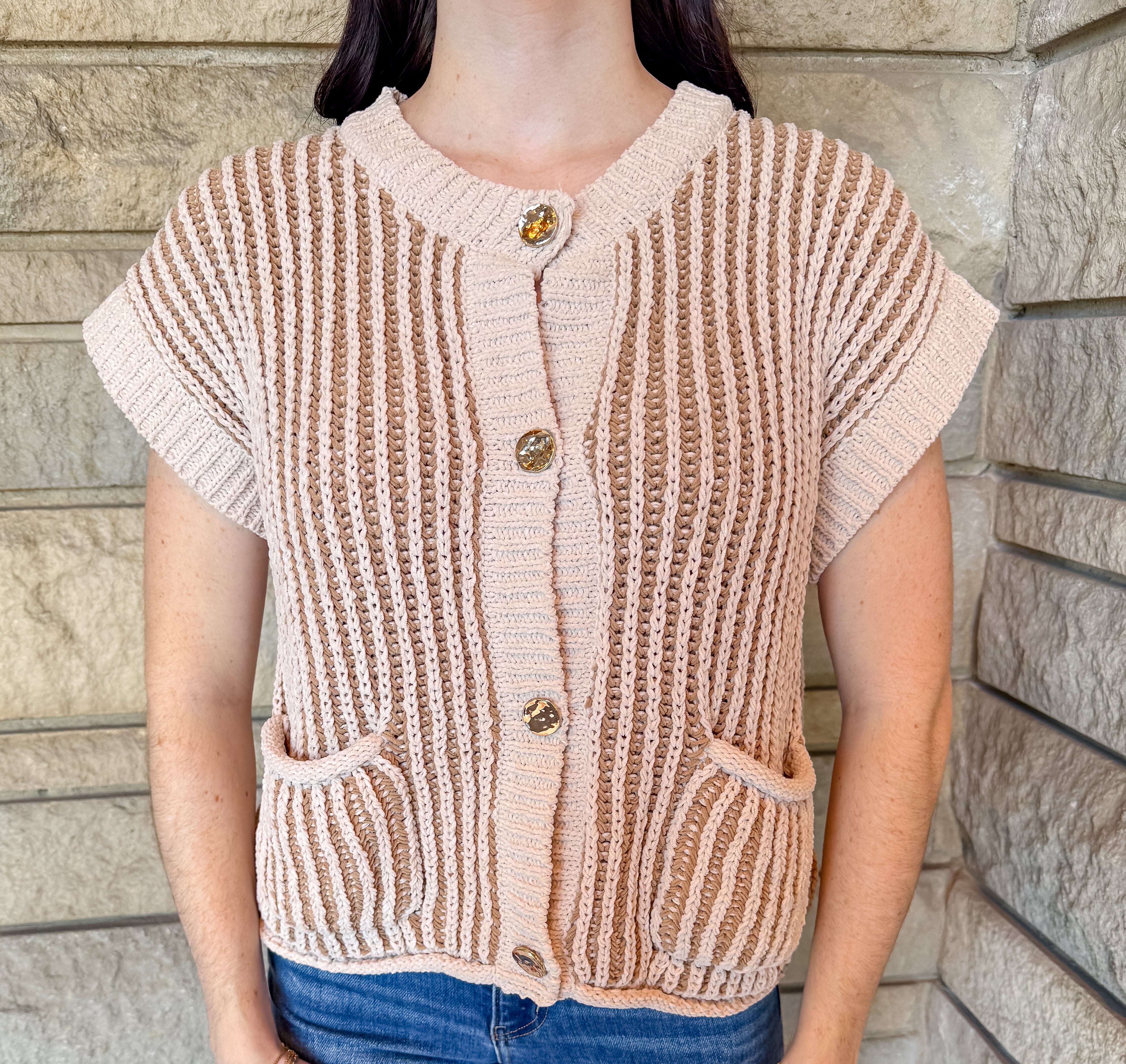 Tiana Button Two Tone Sweater Vest