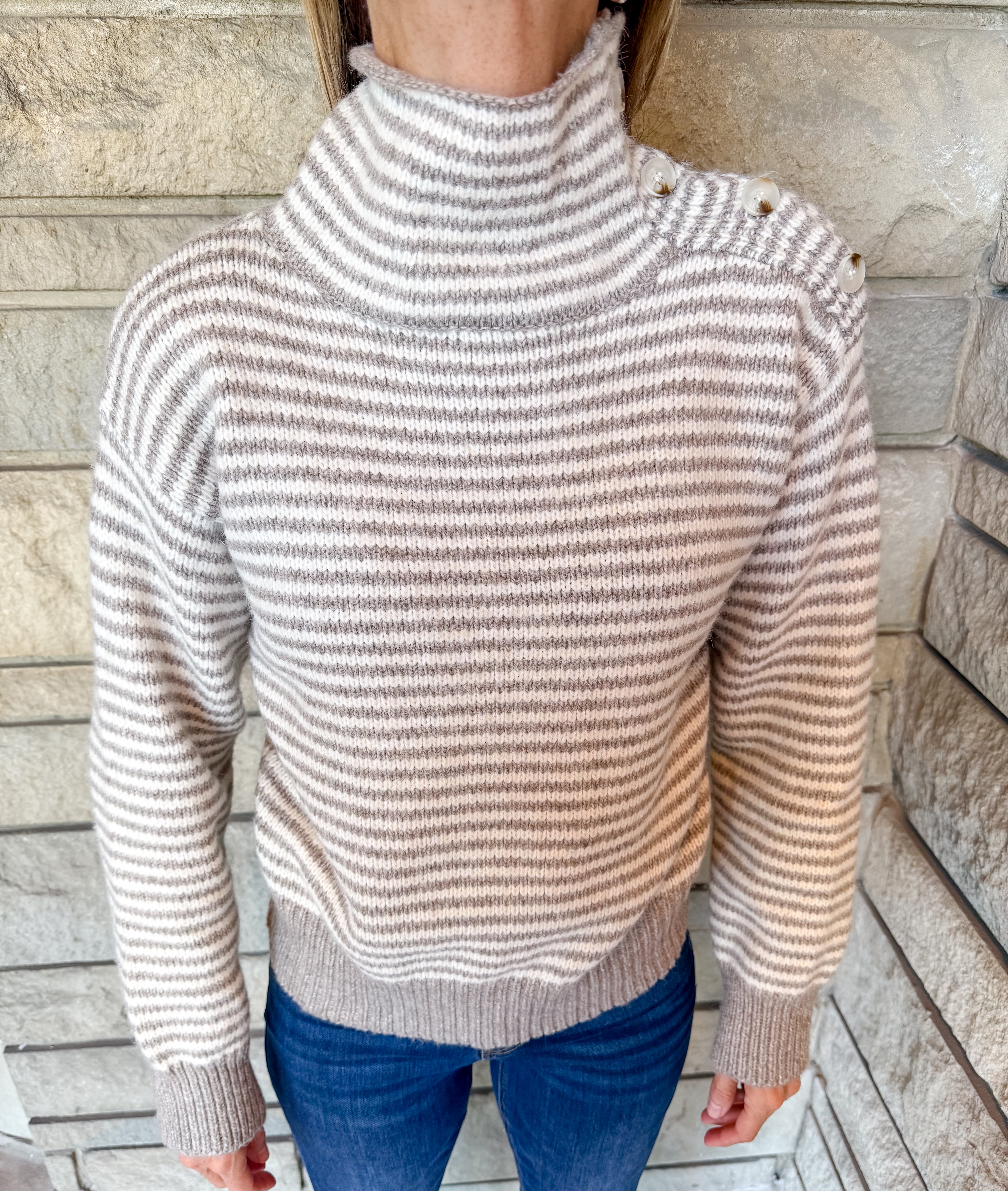 Sawyer Striped Mock Button Sweater