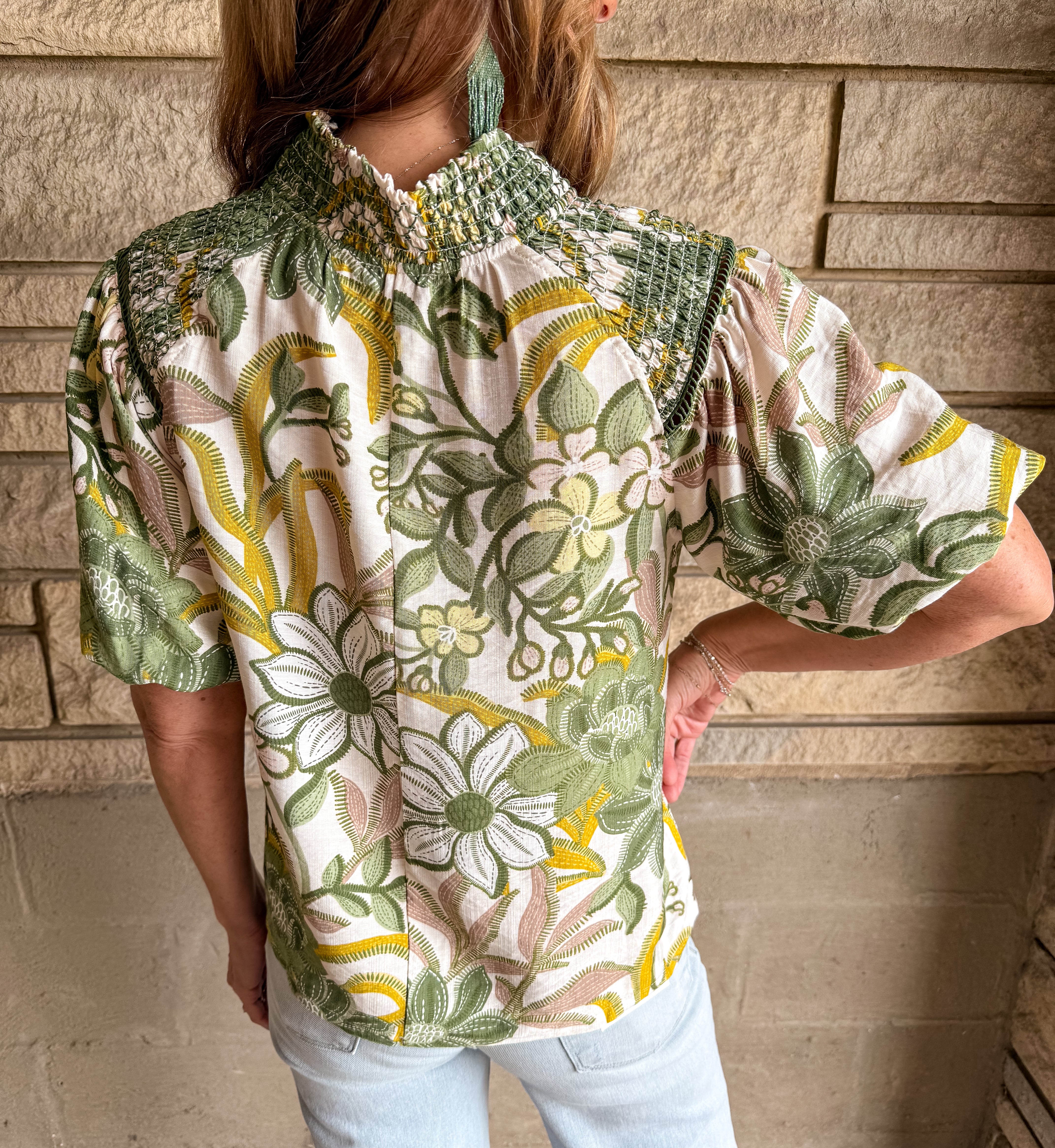 Kamila Floral Smocked Bubble Sleeve Top FINAL SALE