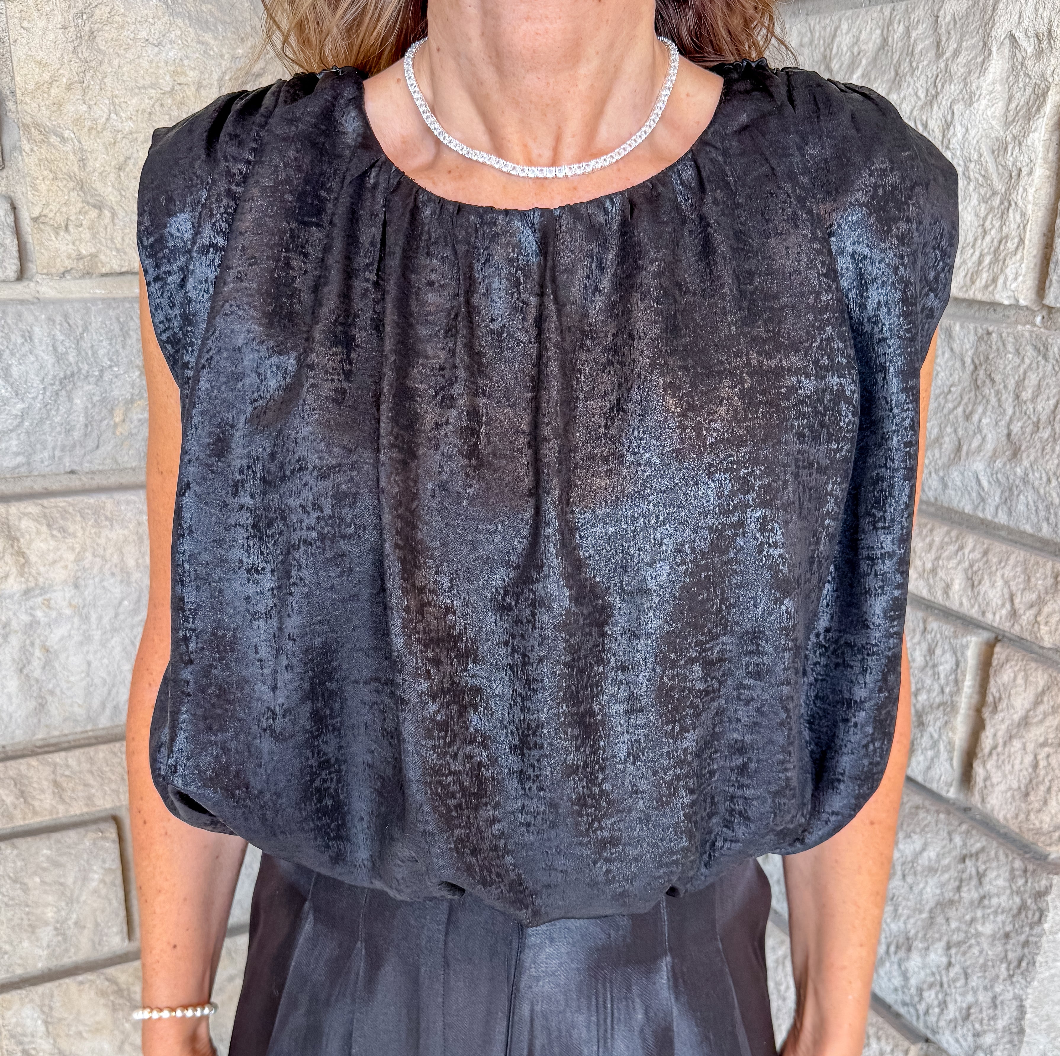 Angie Metallic Bubble Hem Top