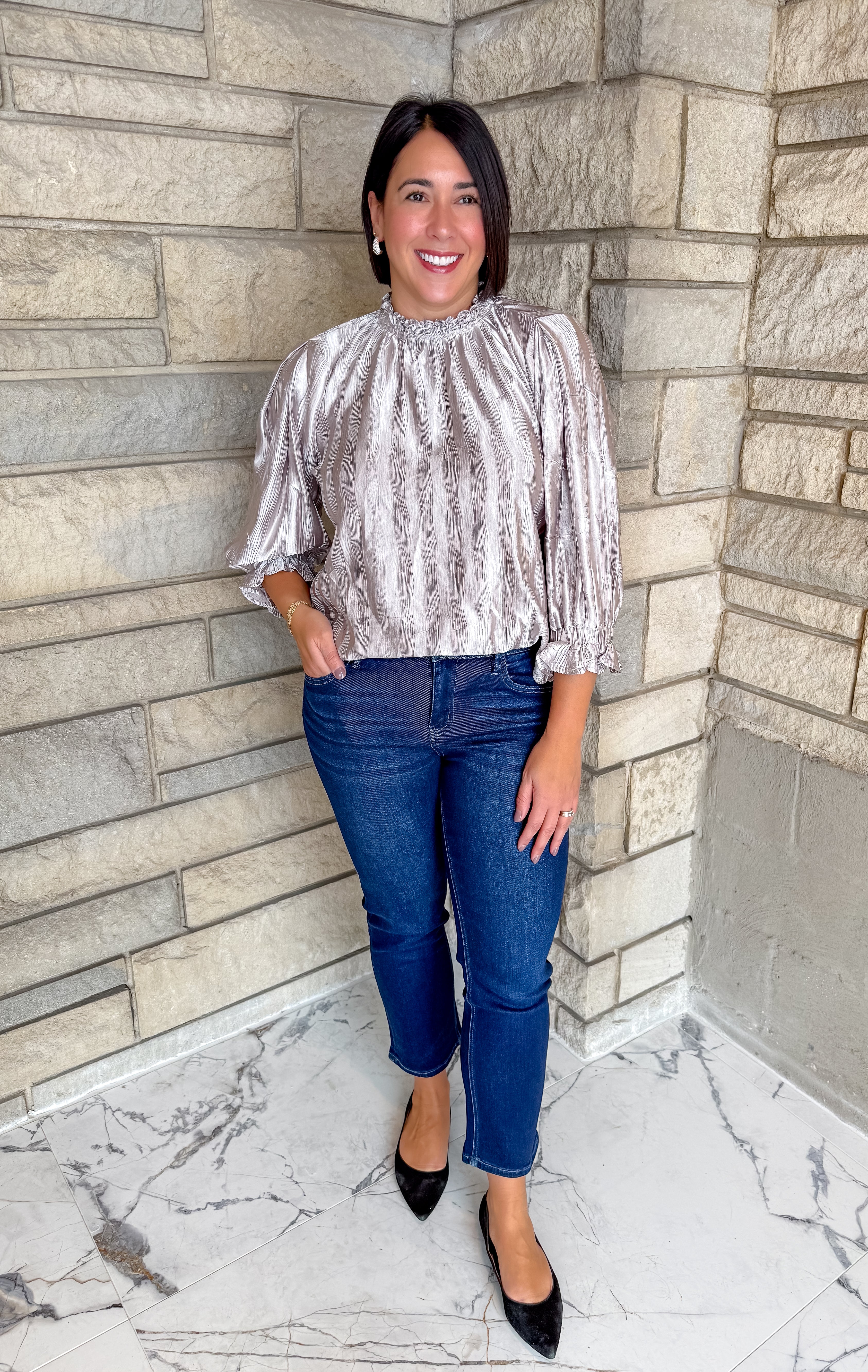 Miriam Crinkle Ruffle Cuff Top