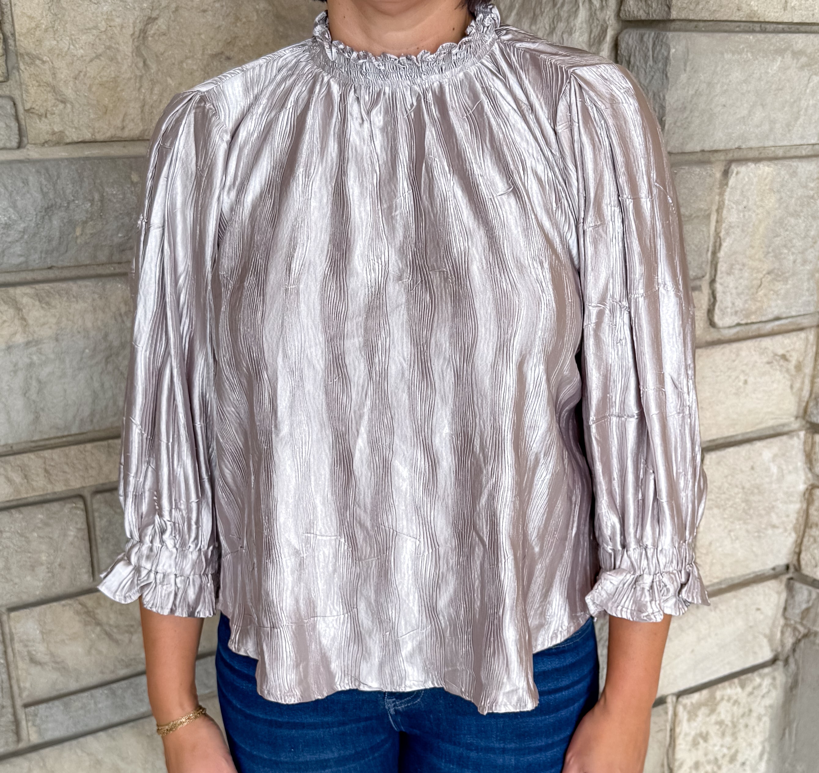 Miriam Crinkle Ruffle Cuff Top