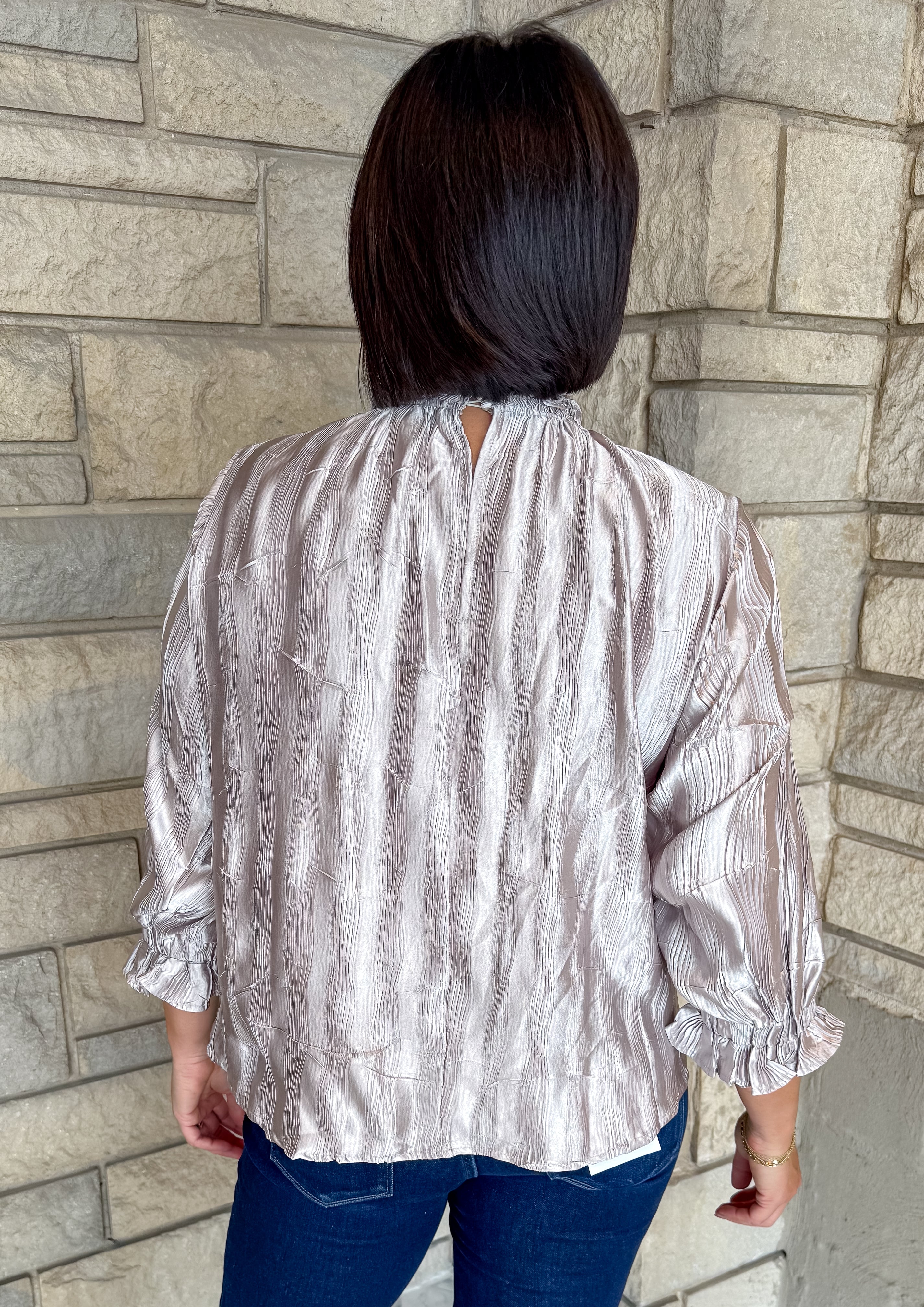 Miriam Crinkle Ruffle Cuff Top