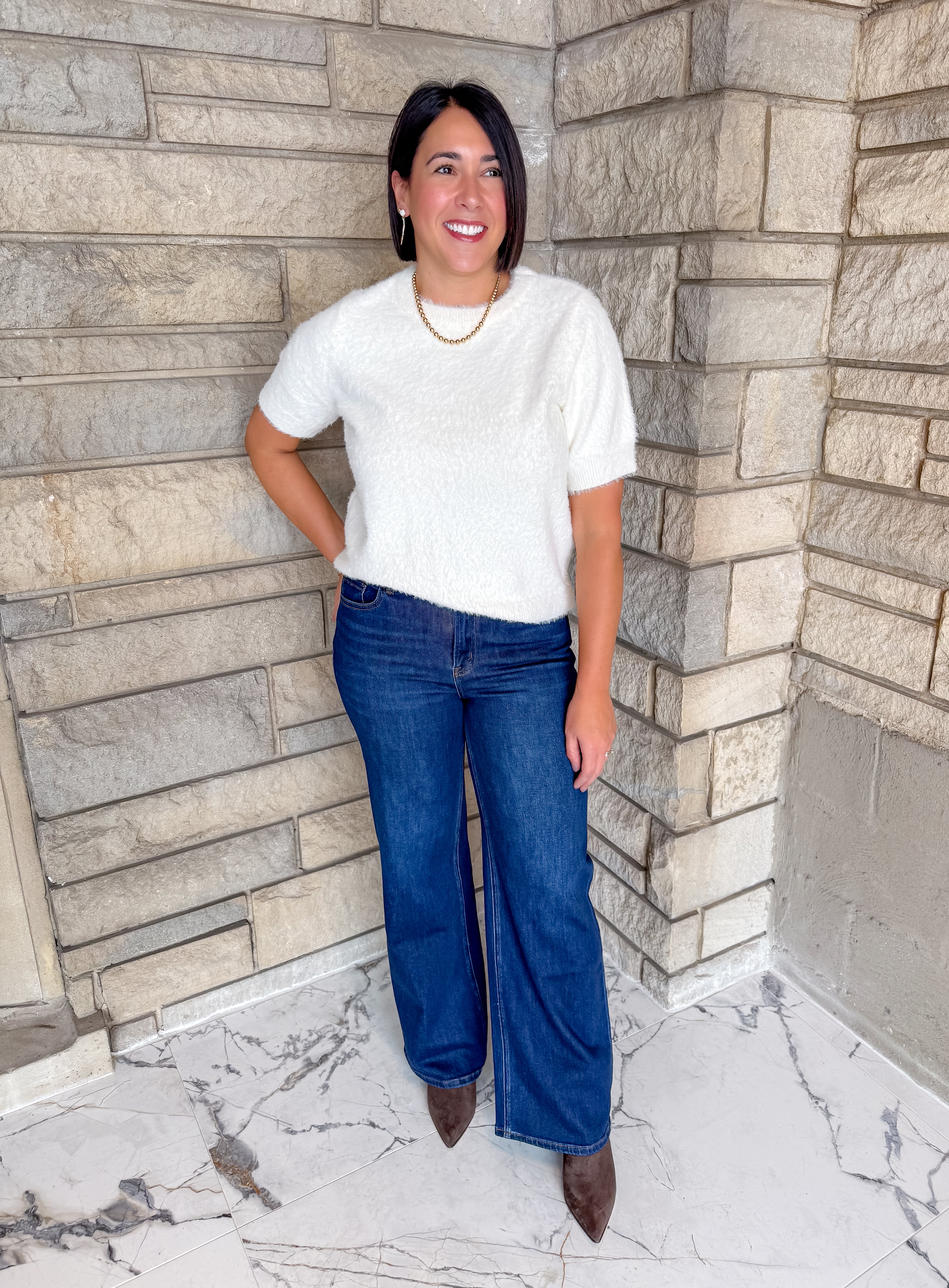 fuzzy sweater
short sleeve sweater
dressy sweater
soft