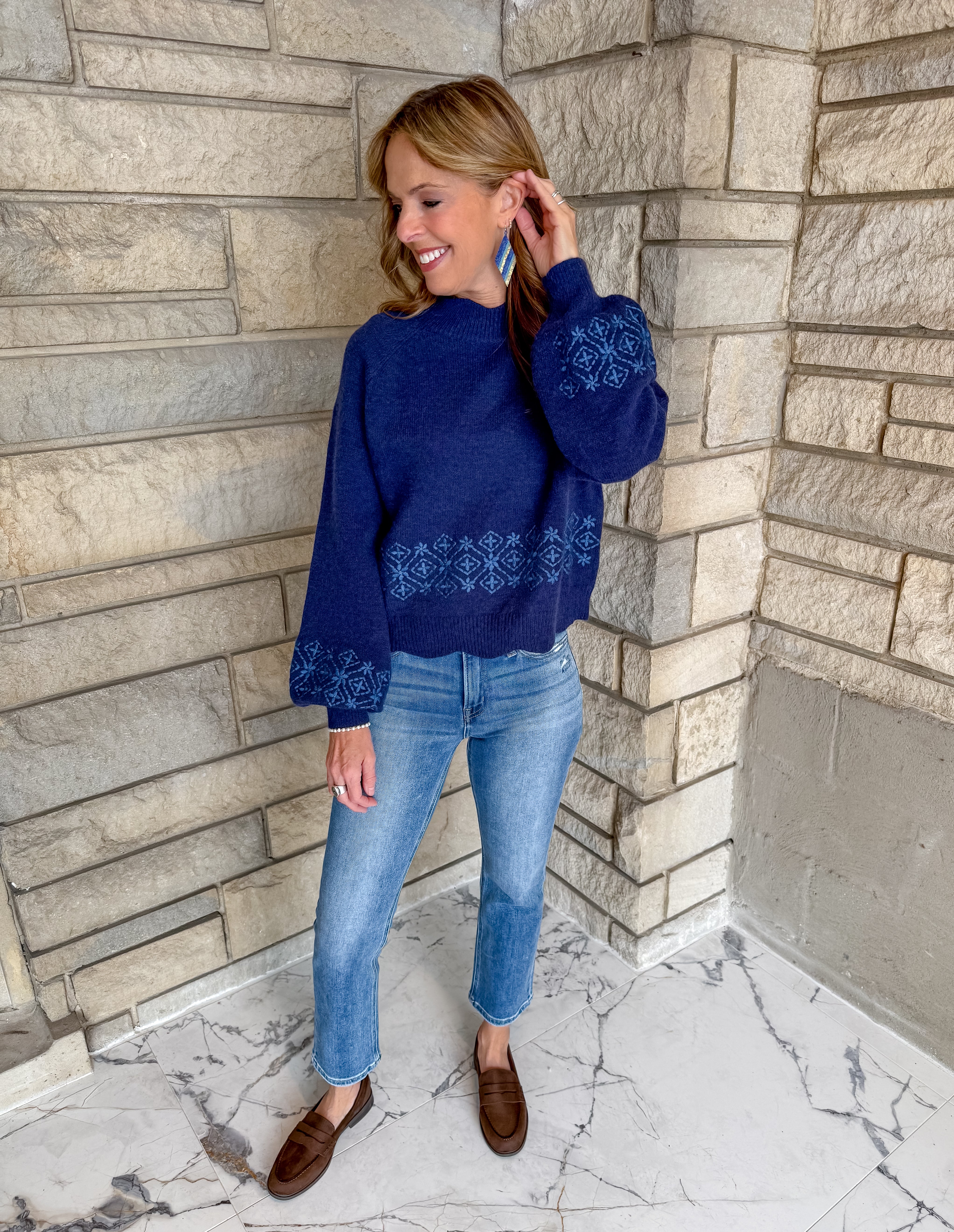 Dory Embroidered Scallop Sweater