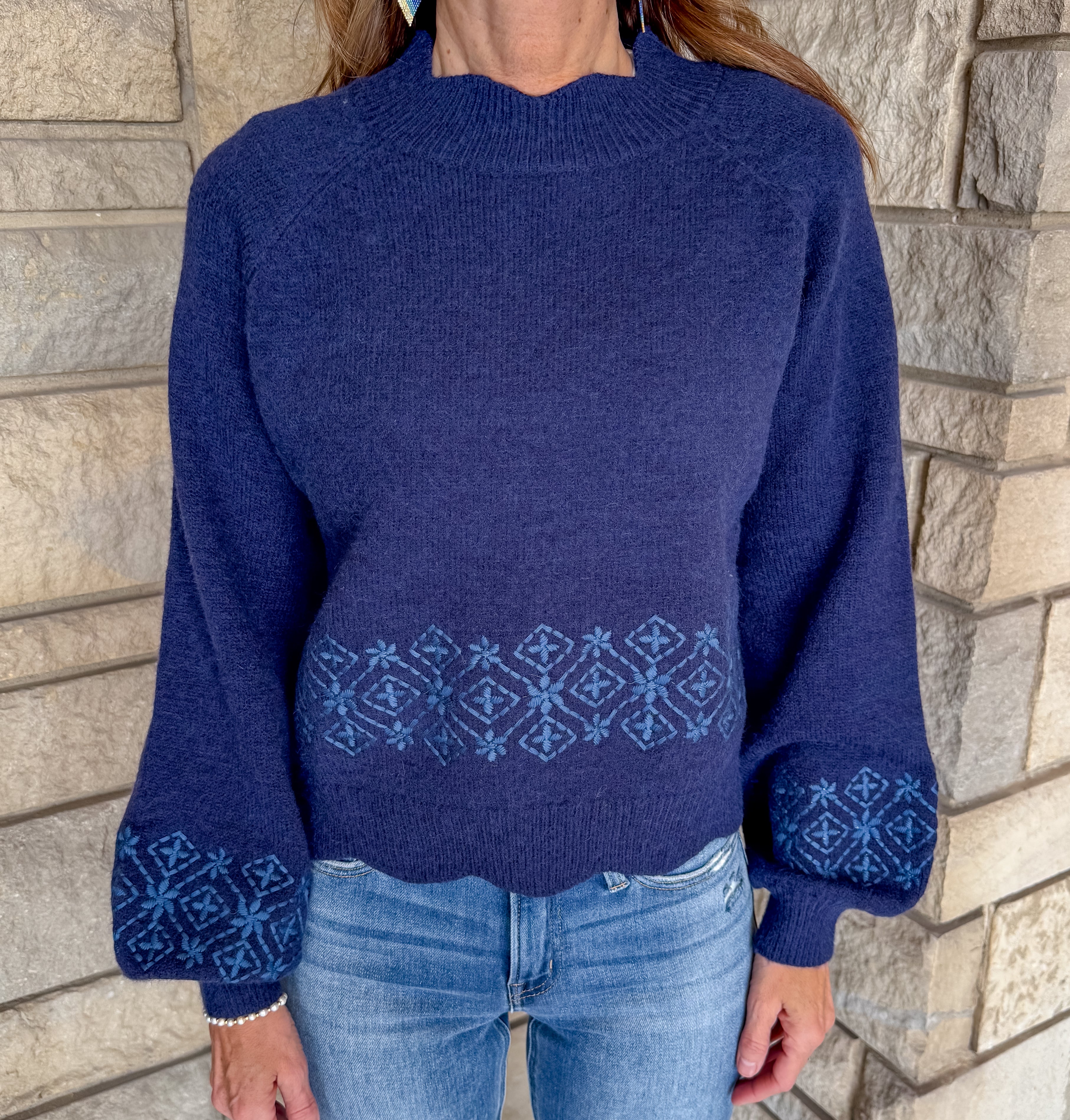 Dory Embroidered Scallop Sweater