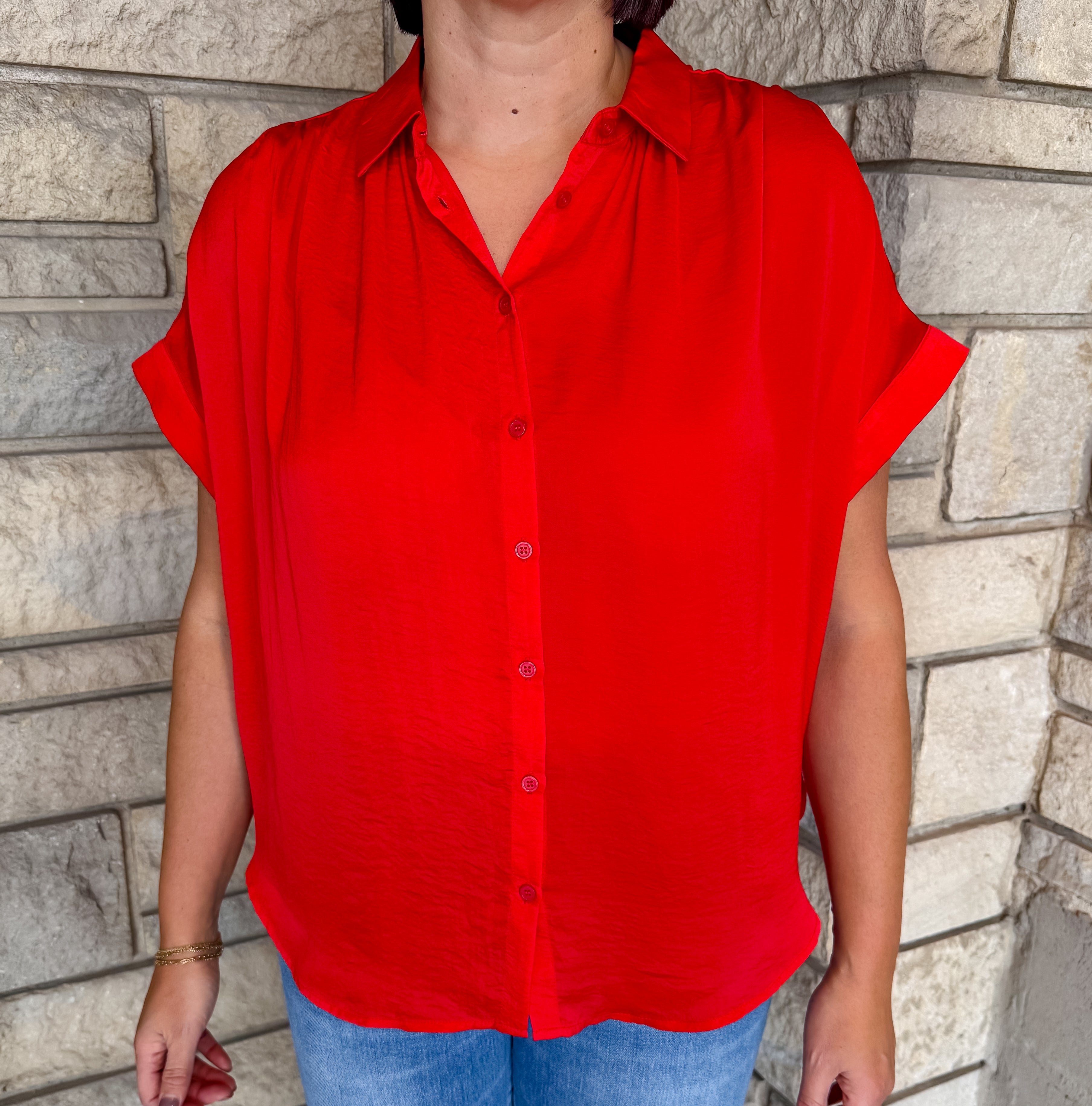 Crosby Silky Button Top- Red