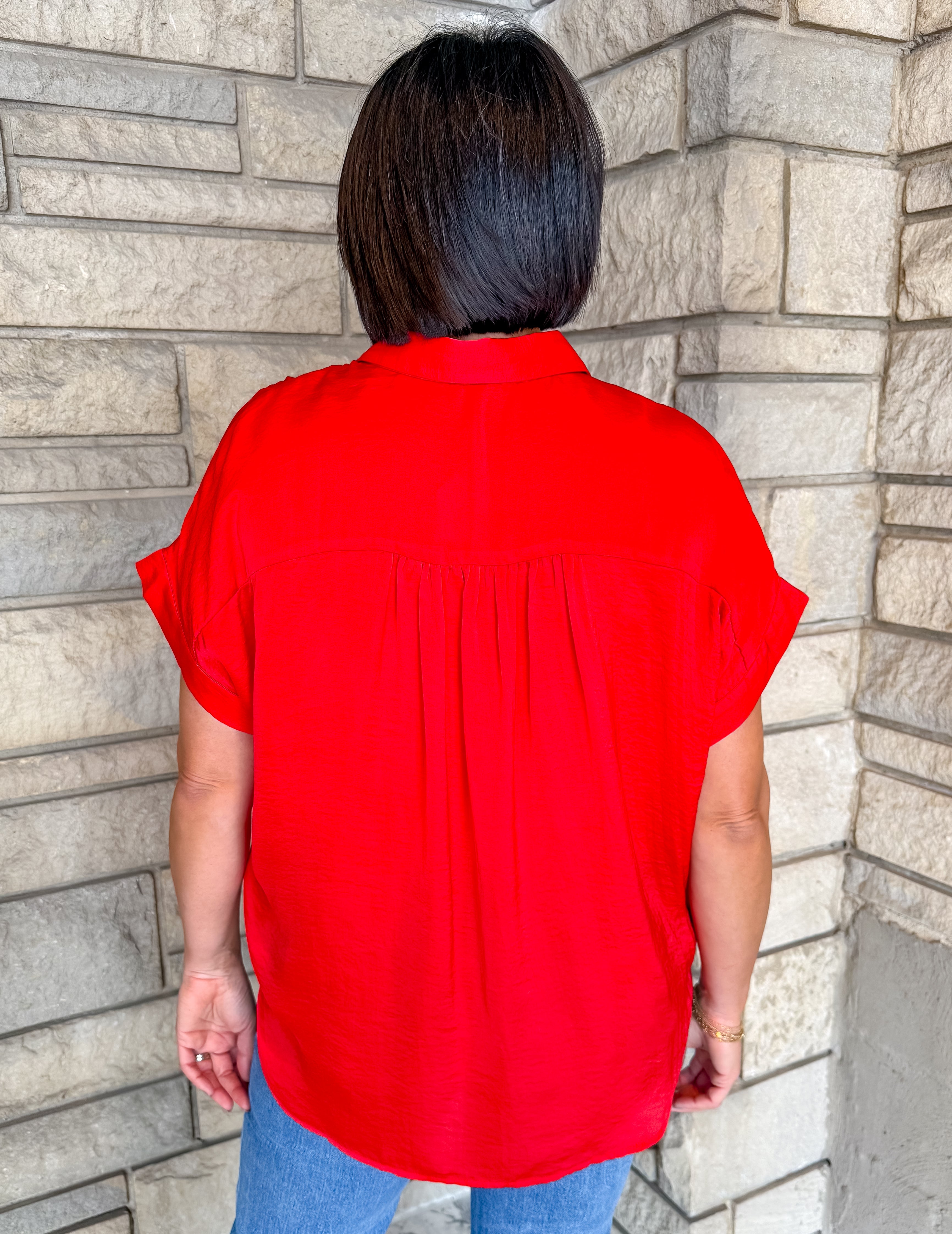 Crosby Silky Button Top- Red