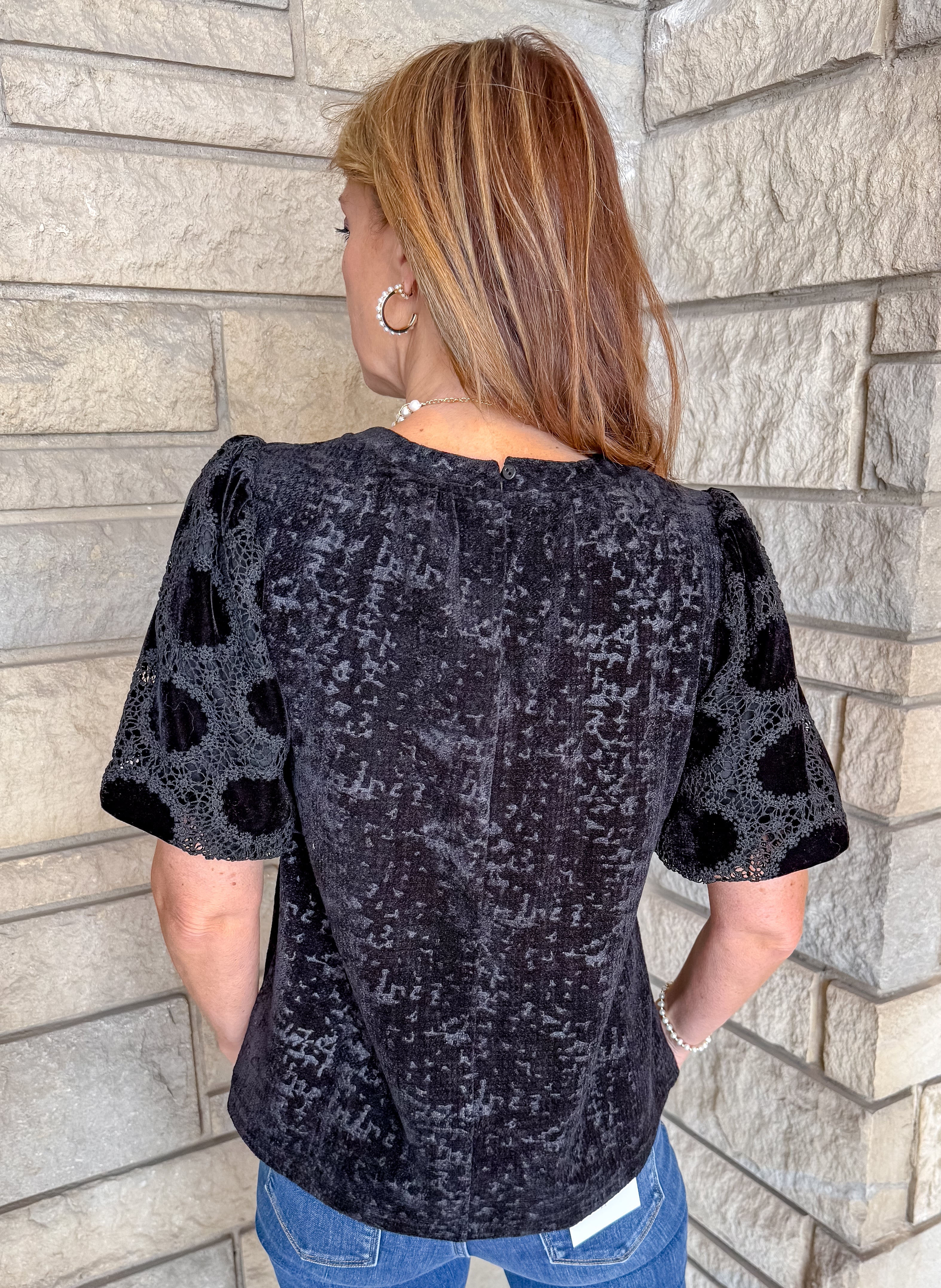 Kaylee Velvet Lace Sleeve Top