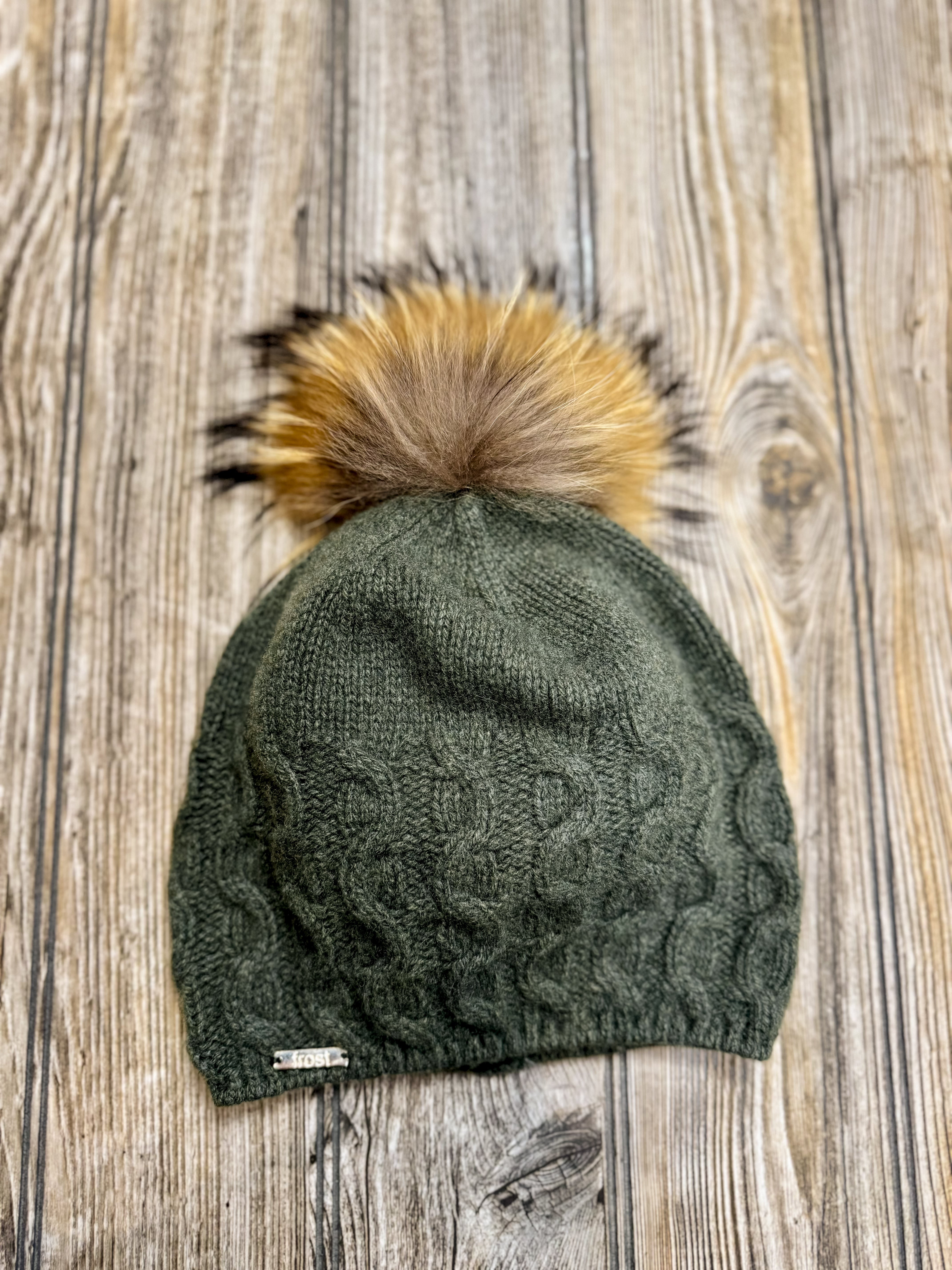 Cashmere Cable Fur Pom Hat