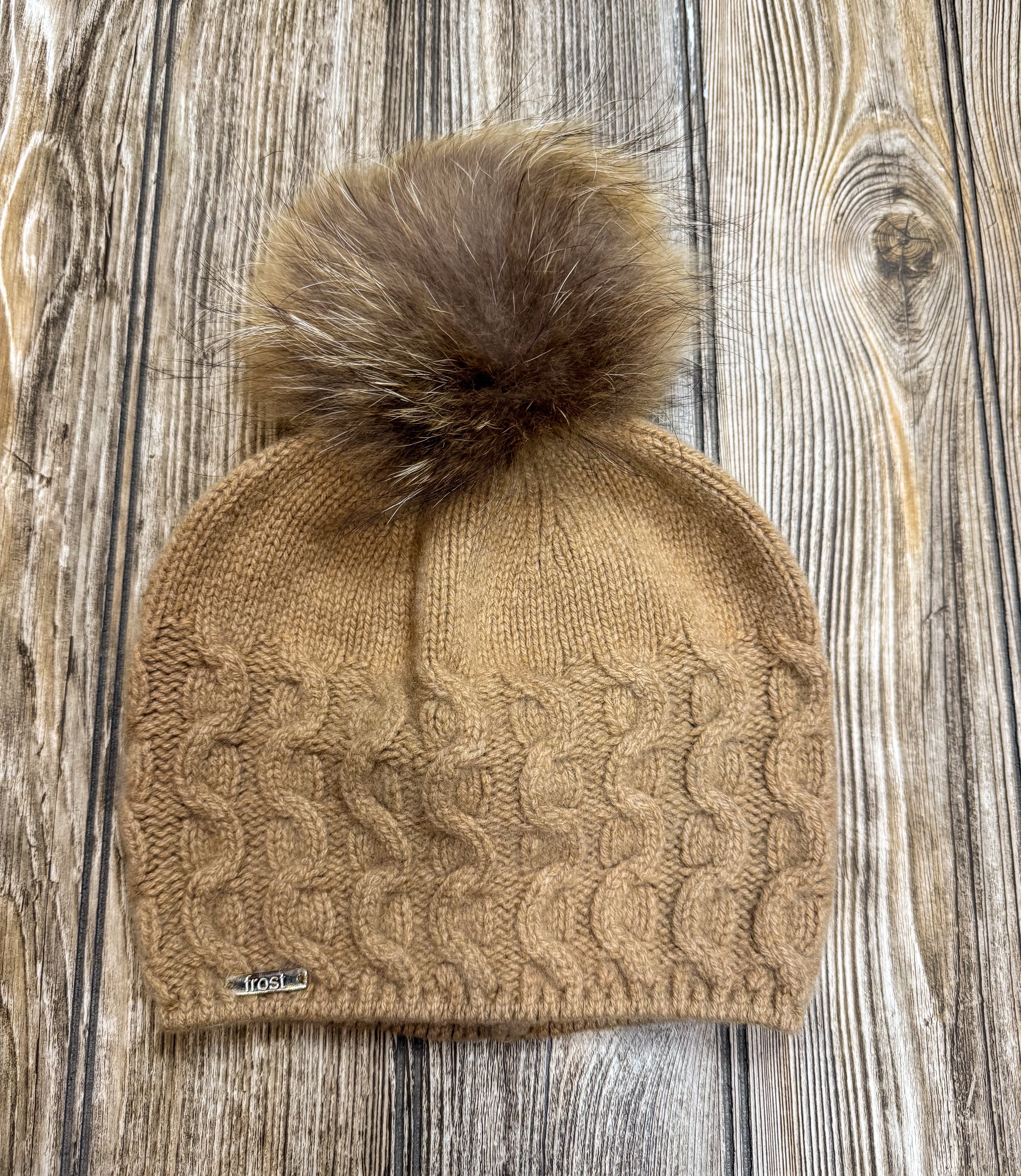 Cashmere Cable Fur Pom Hat