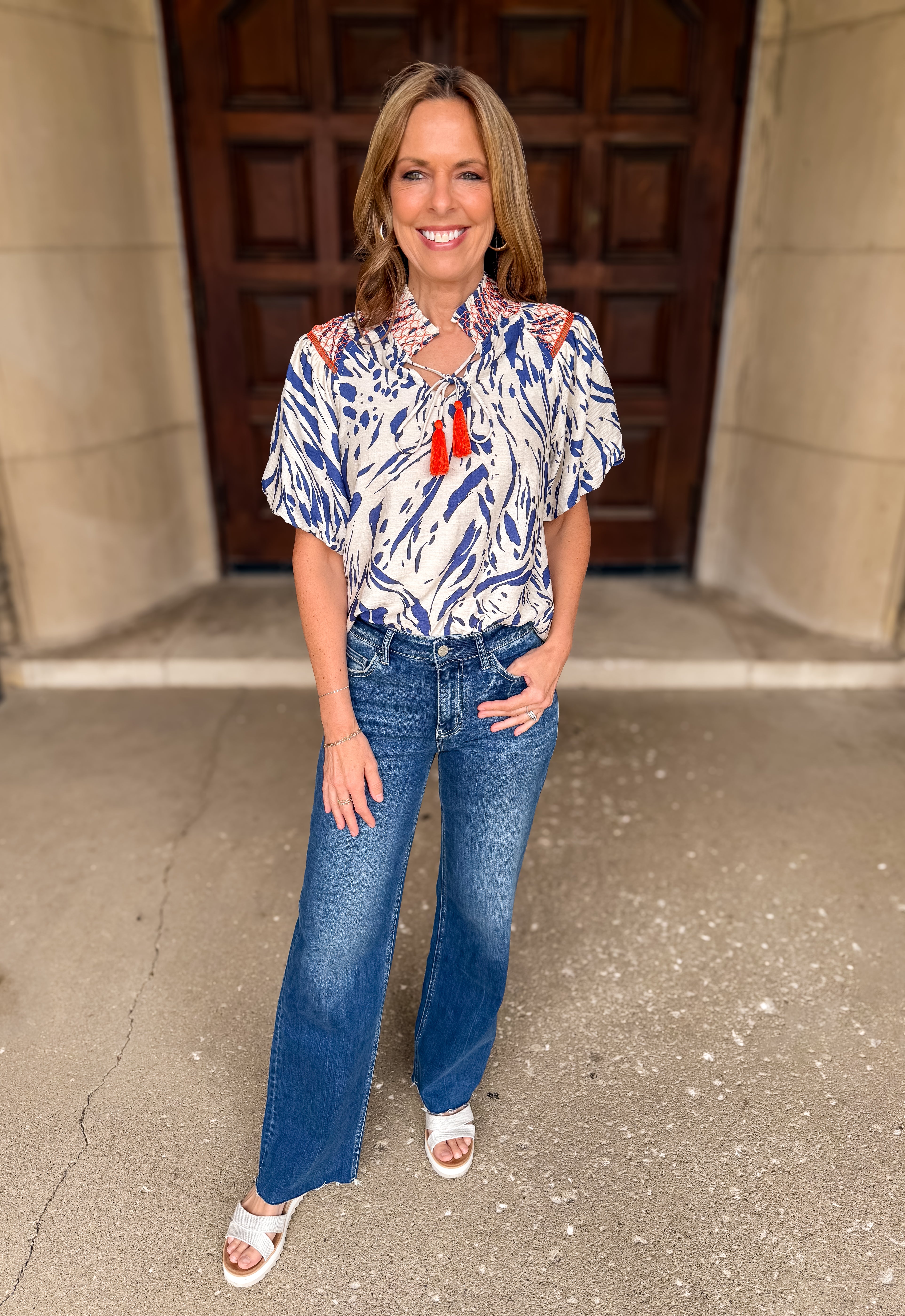 Bea Printed Smocked Bubble Sleeve Top FINAL SALE