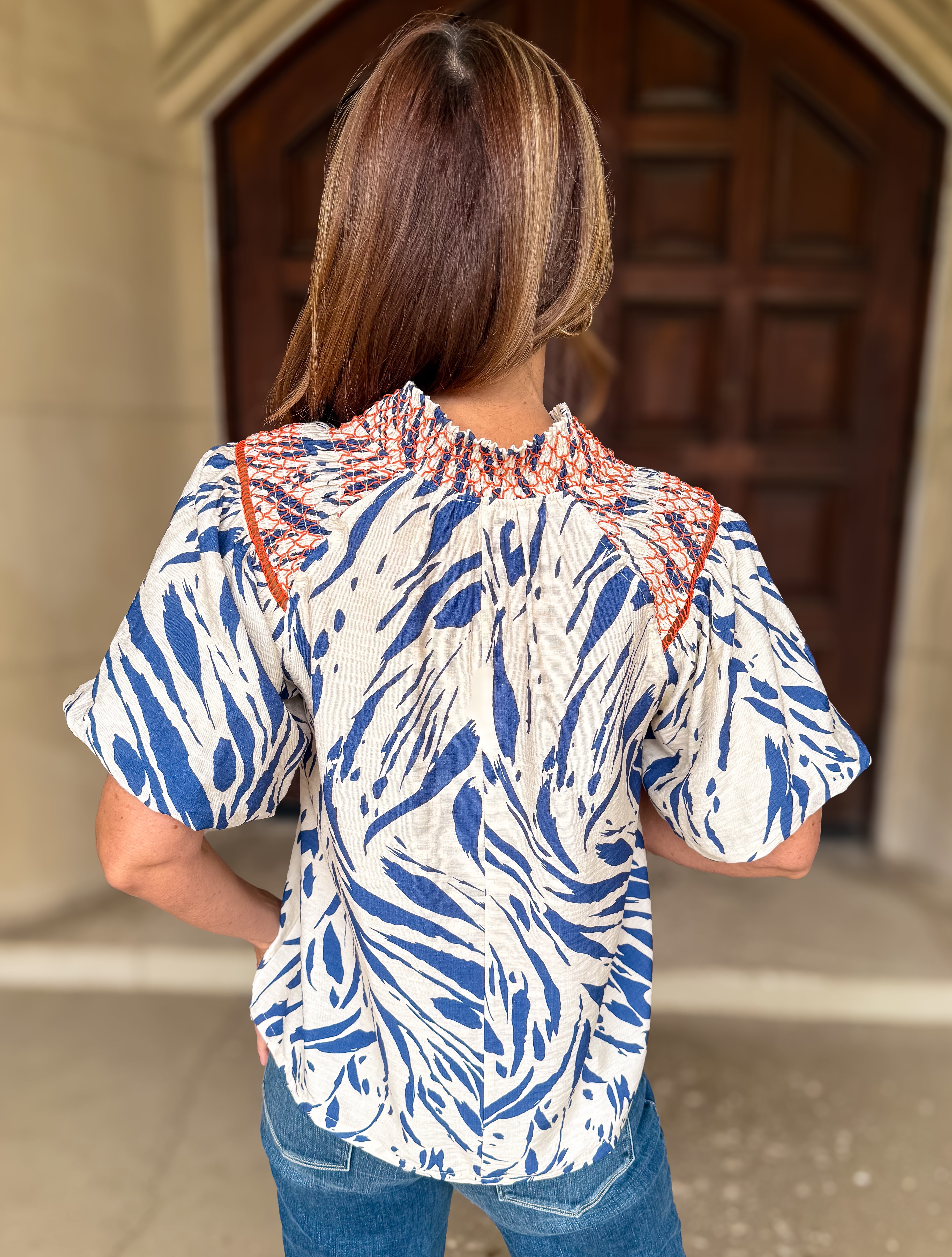 Bea Printed Smocked Bubble Sleeve Top FINAL SALE