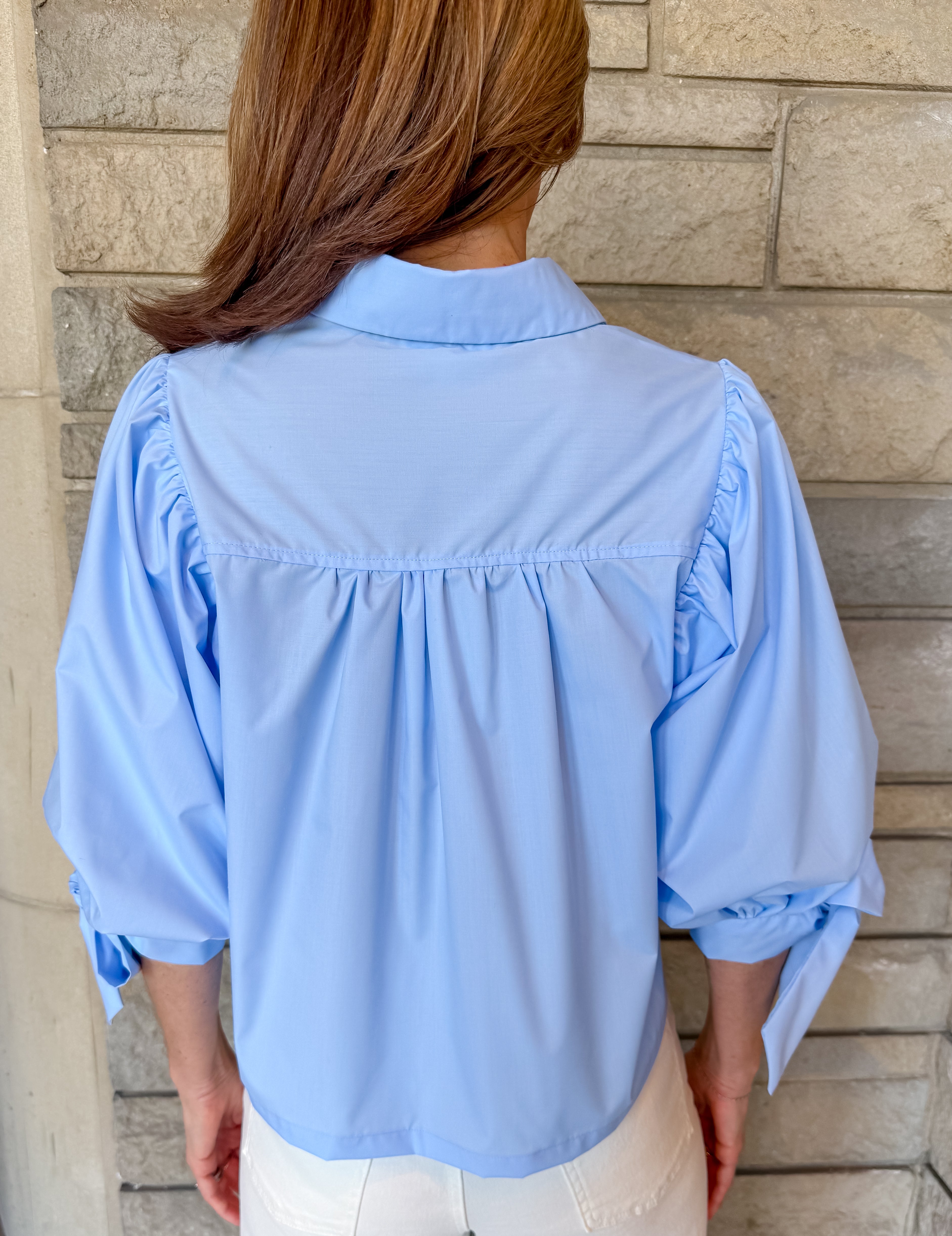 Kira Tie Sleeve Scallop Trim Top