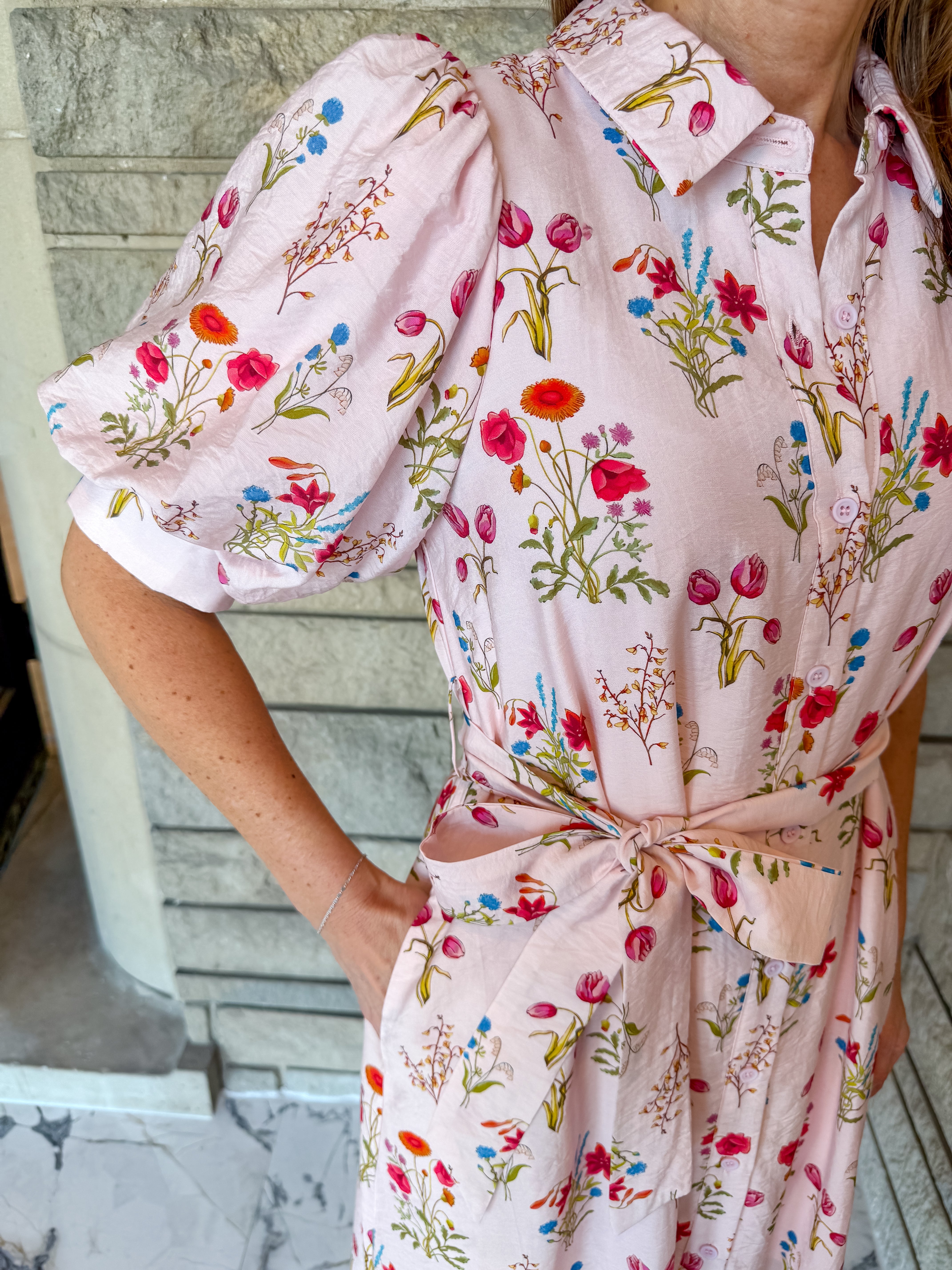 Thea Floral Puff Tie Dress