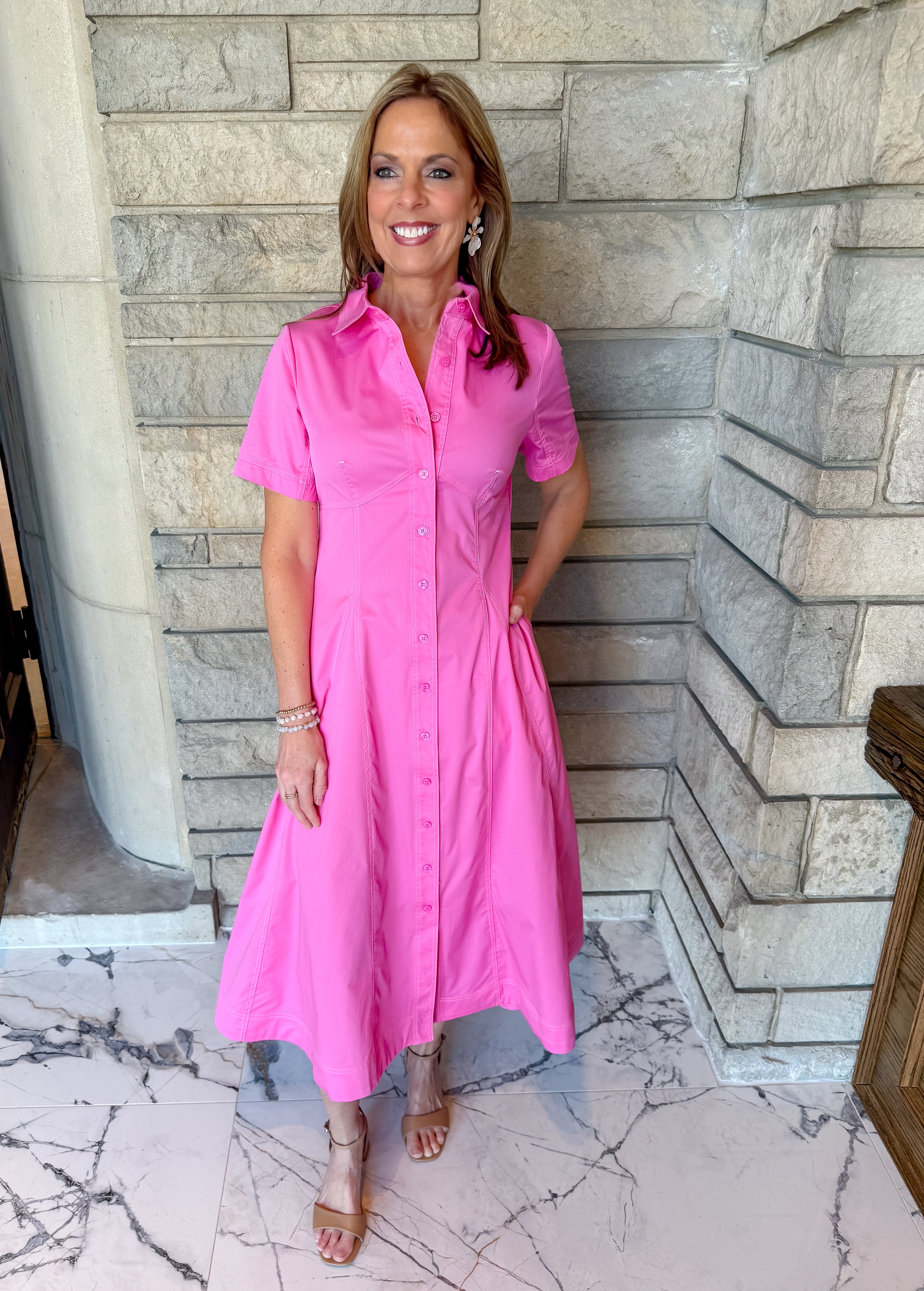 Arlette Collar Button Midi Dress