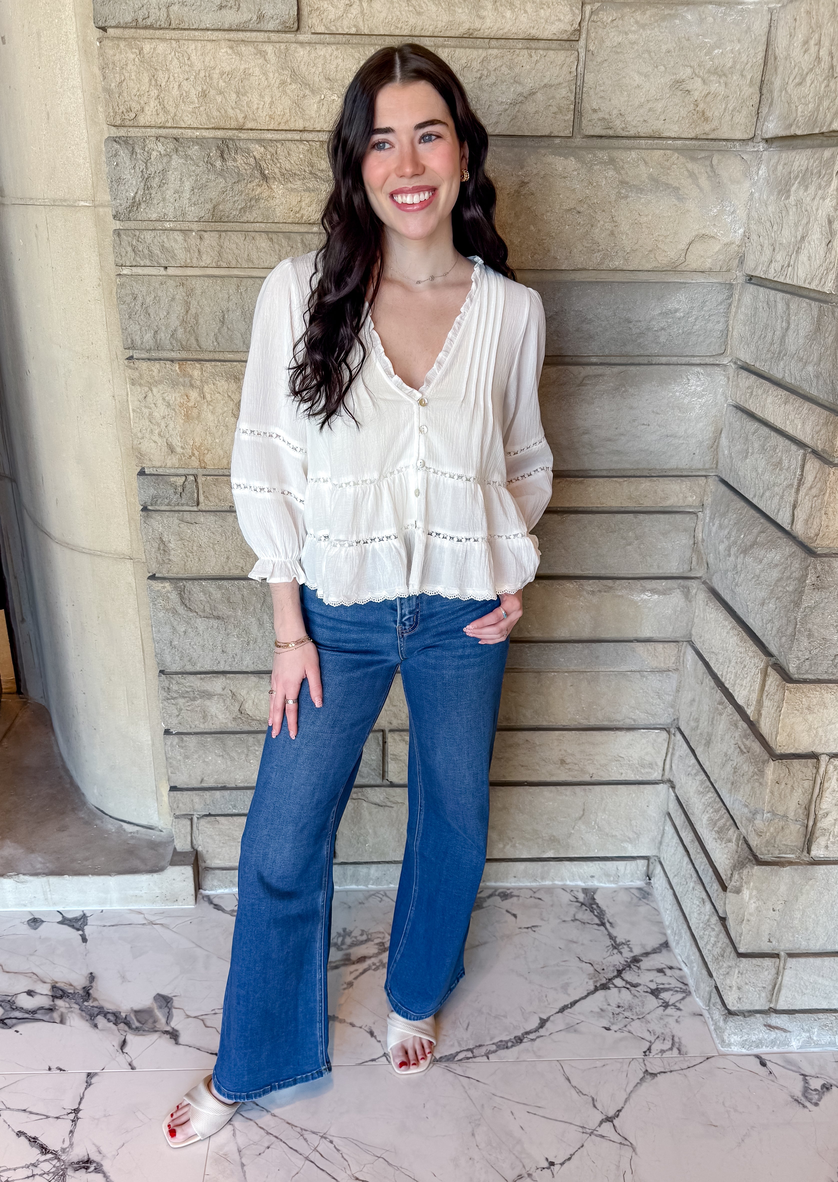 Alyssa Lace Trim Button Top