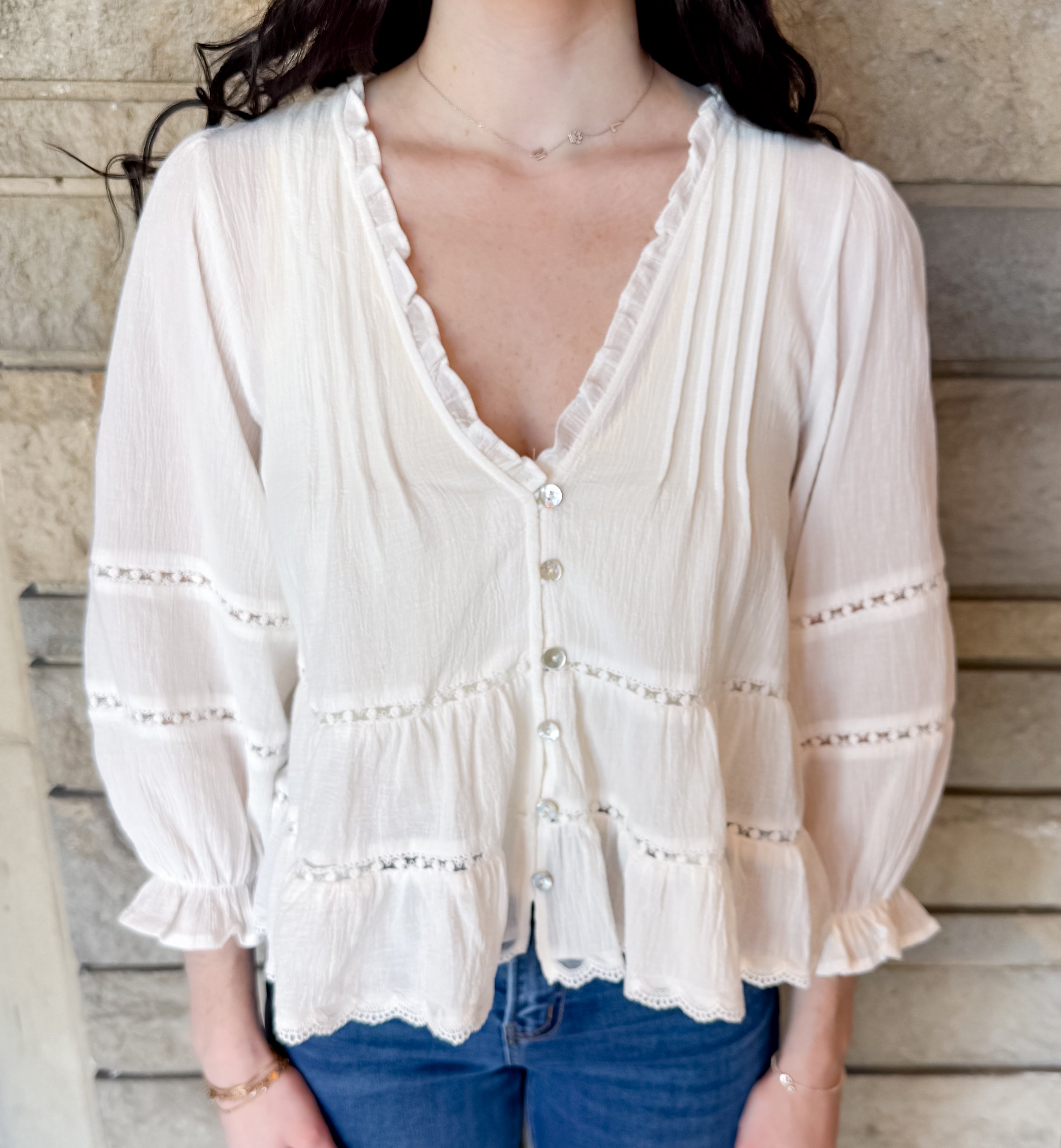 Alyssa Lace Trim Button Top