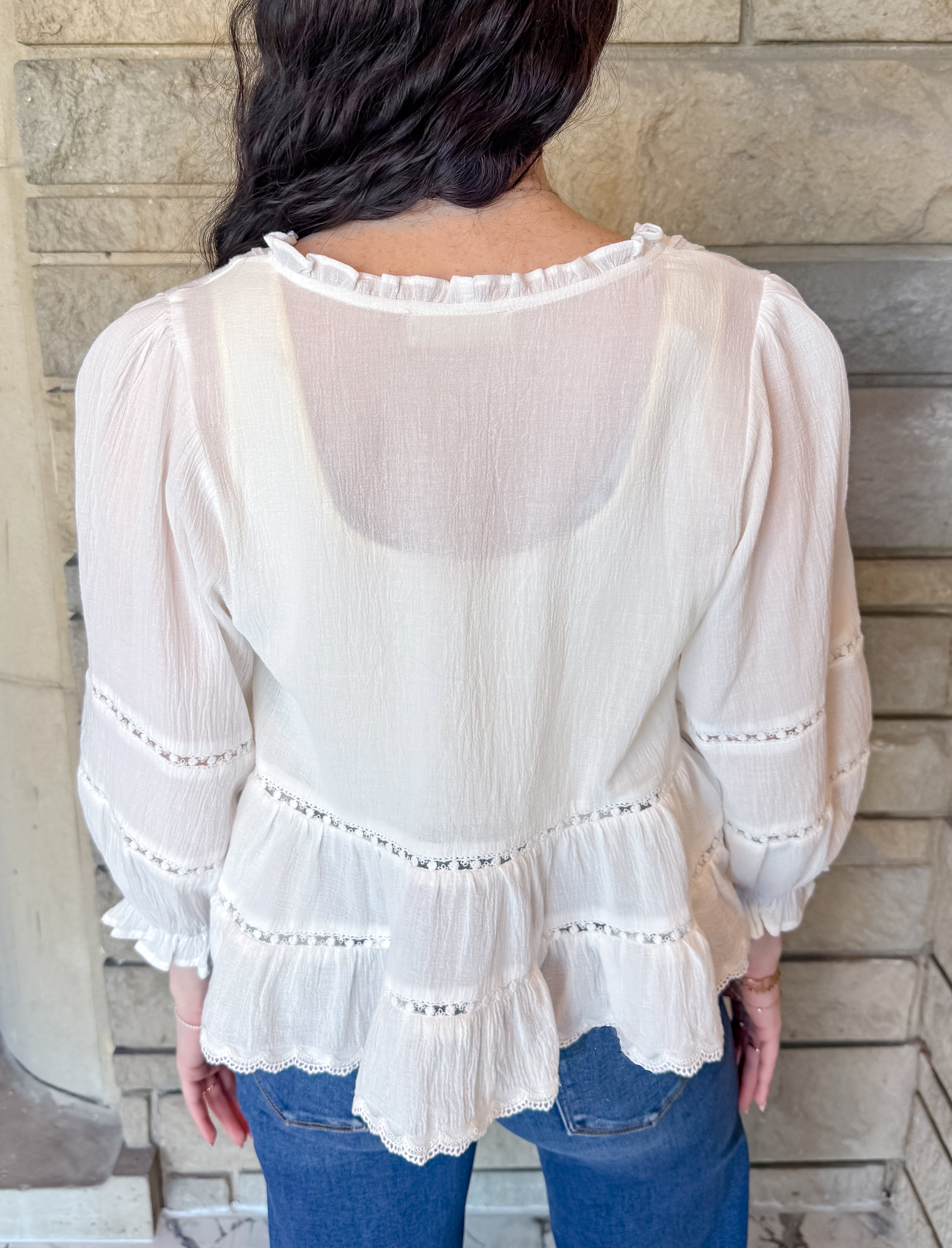 Alyssa Lace Trim Button Top