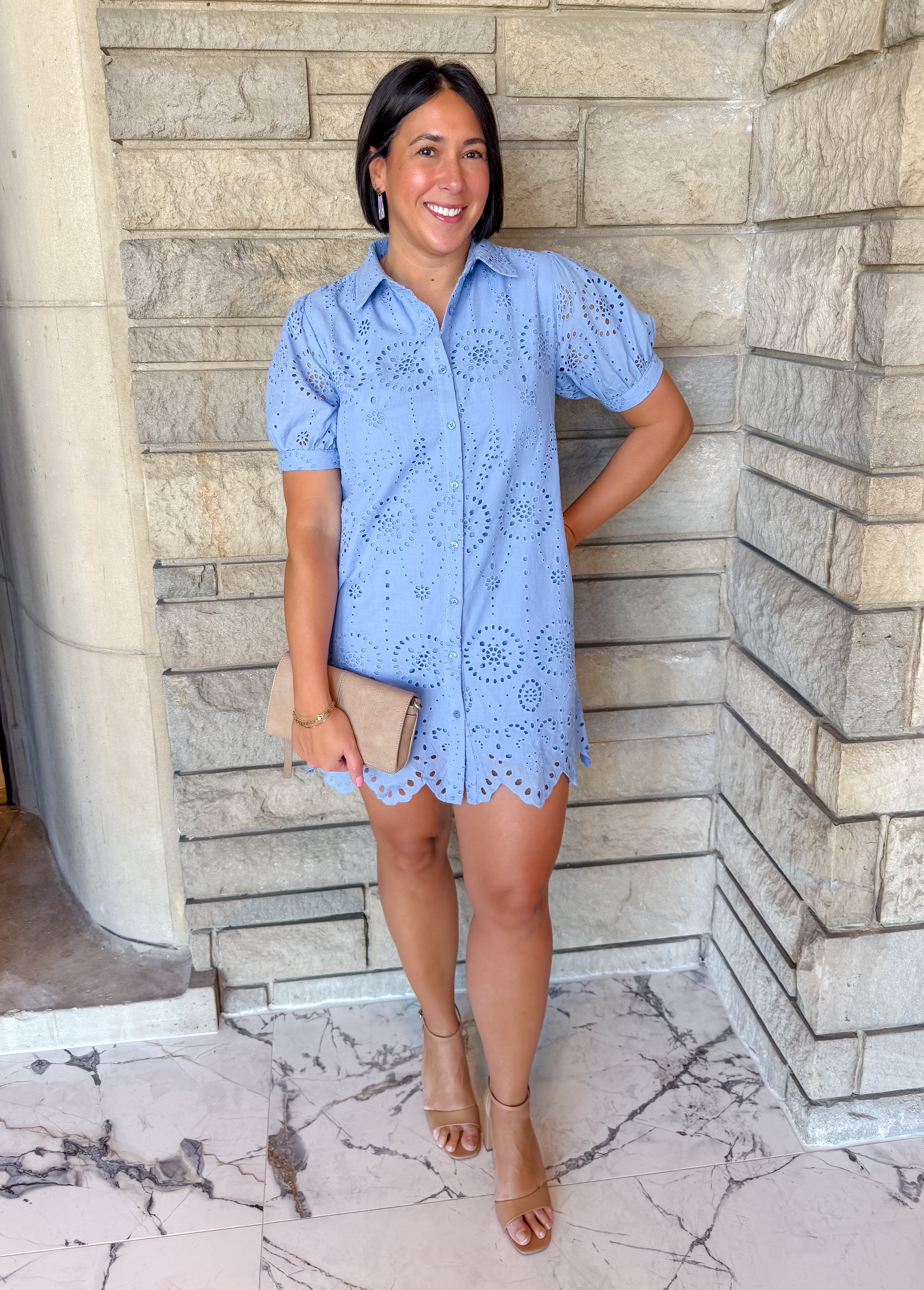 Willa Eyelet Scallop Hem Shirt Dress