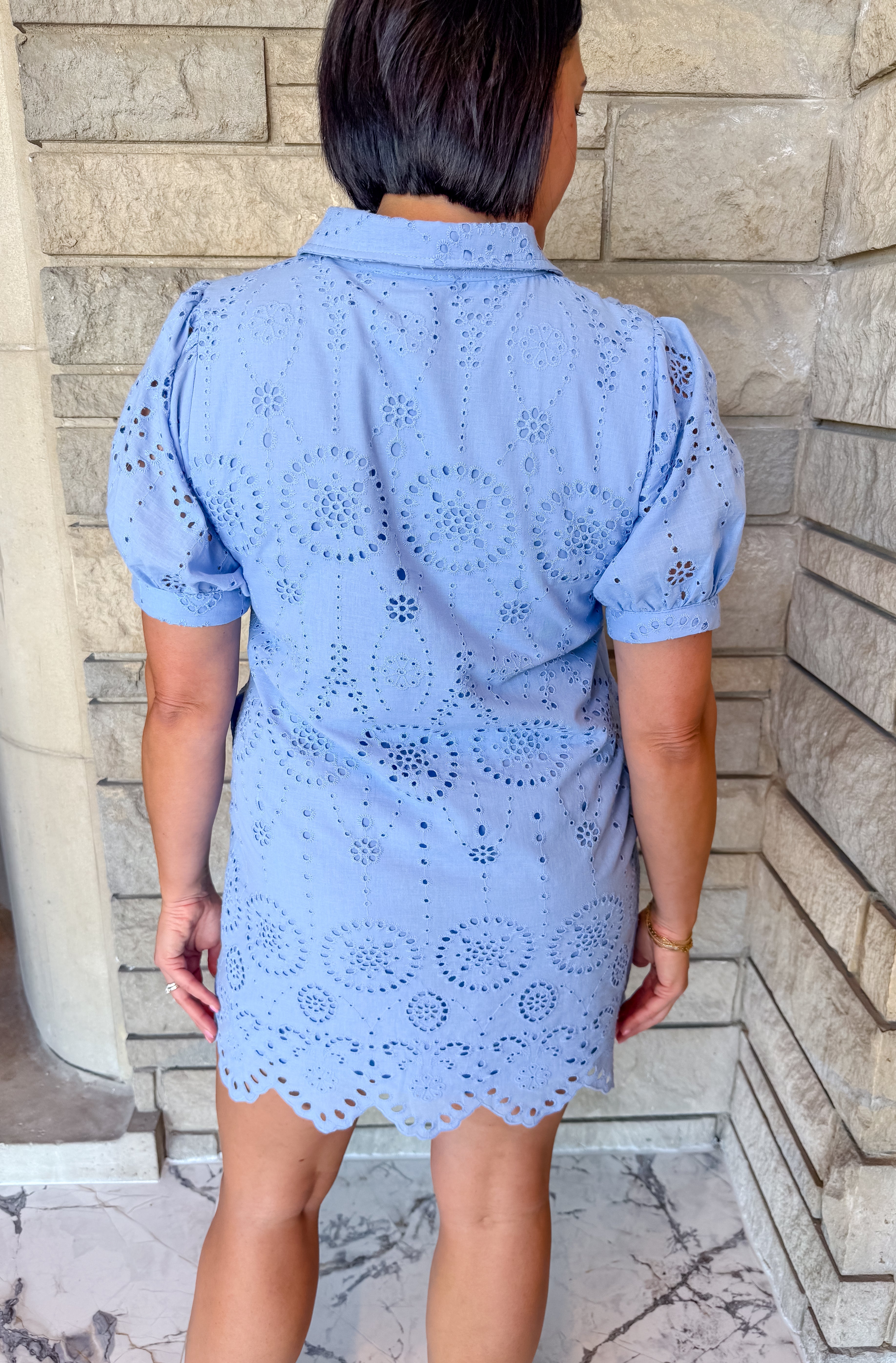 Willa Eyelet Scallop Hem Shirt Dress