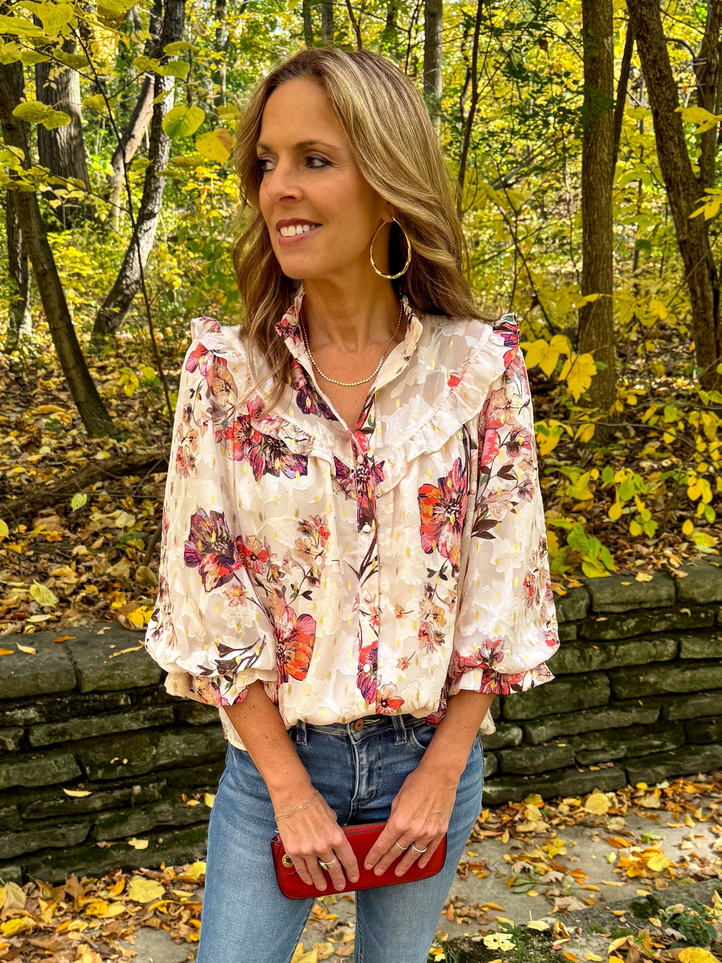 Lillian Floral Ruffle Sparkle Top