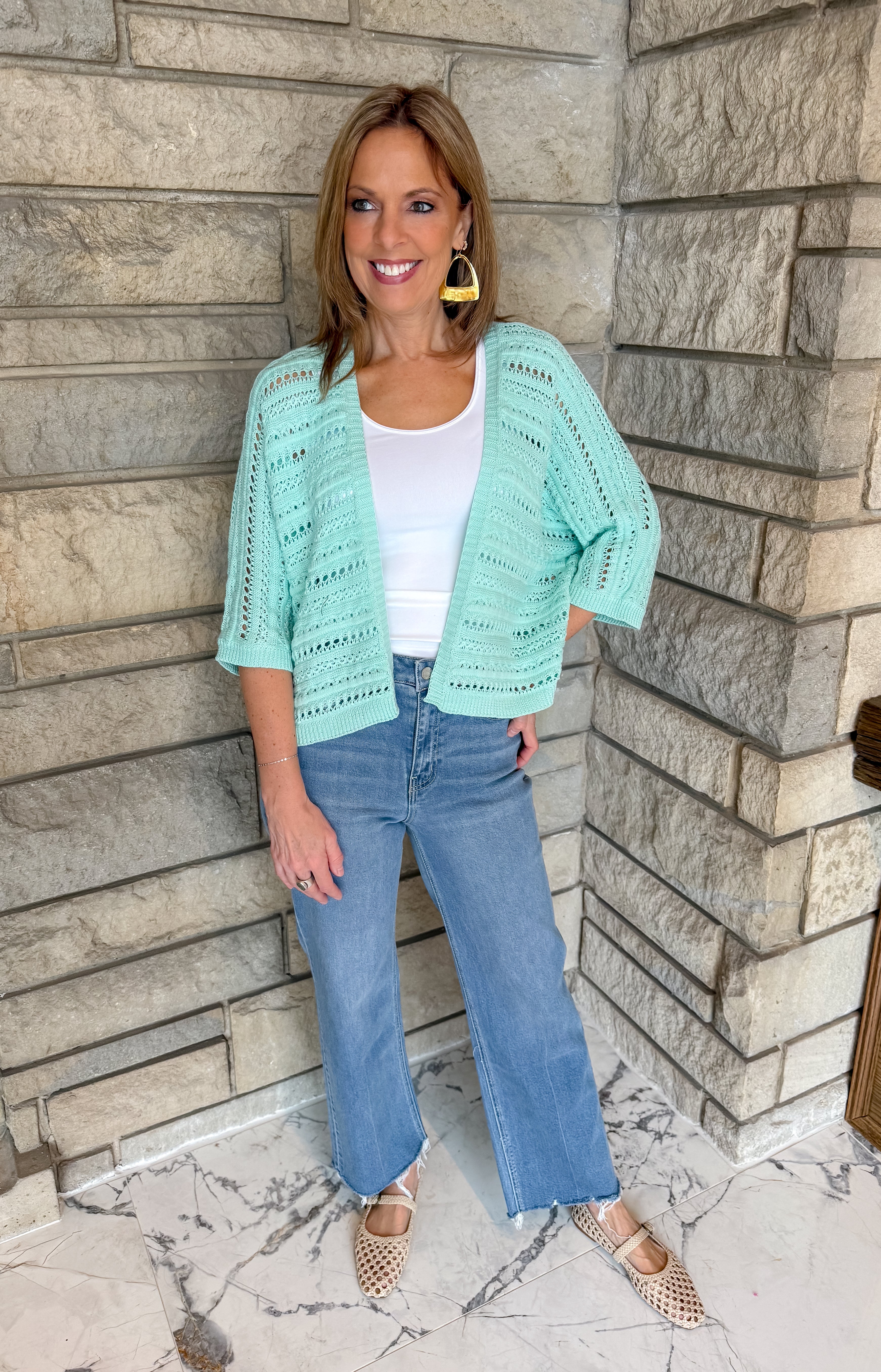 Open crochet cardigan
mint crochet short cardigan
summer sweater