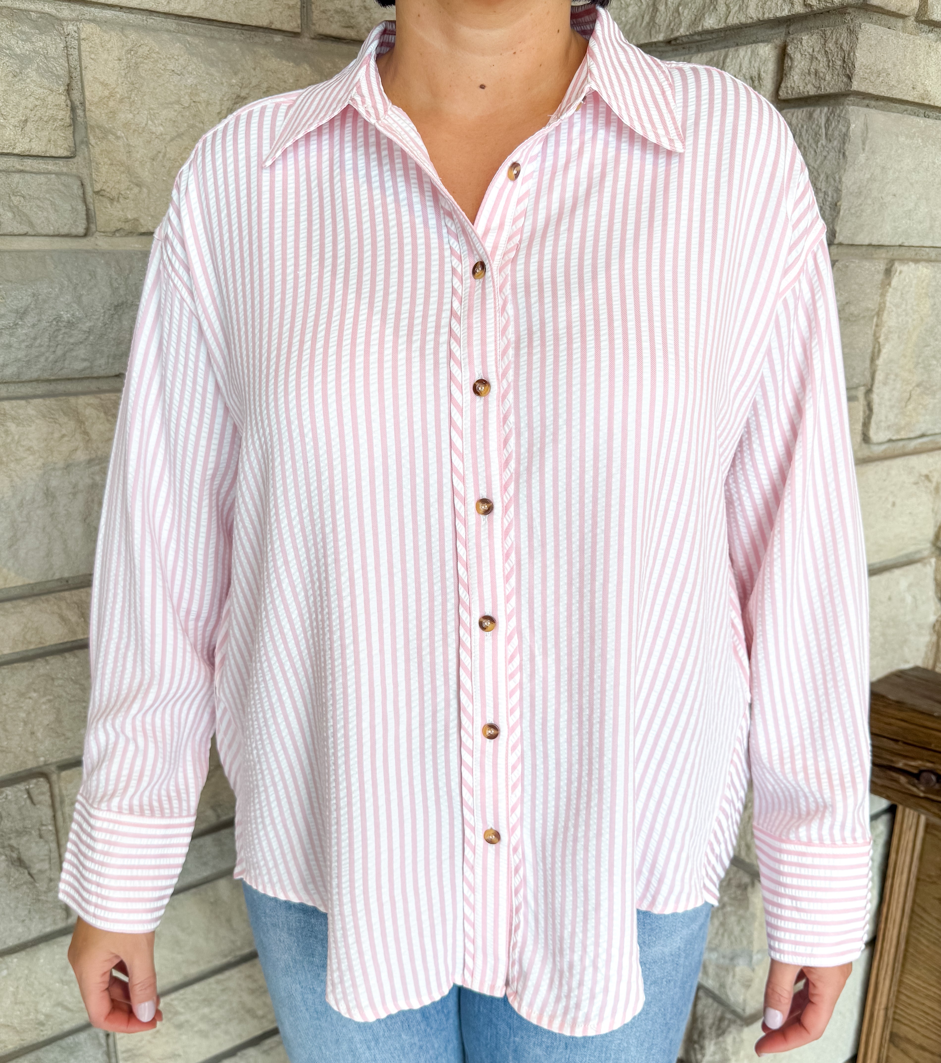 Adalee Seersucker Button Top