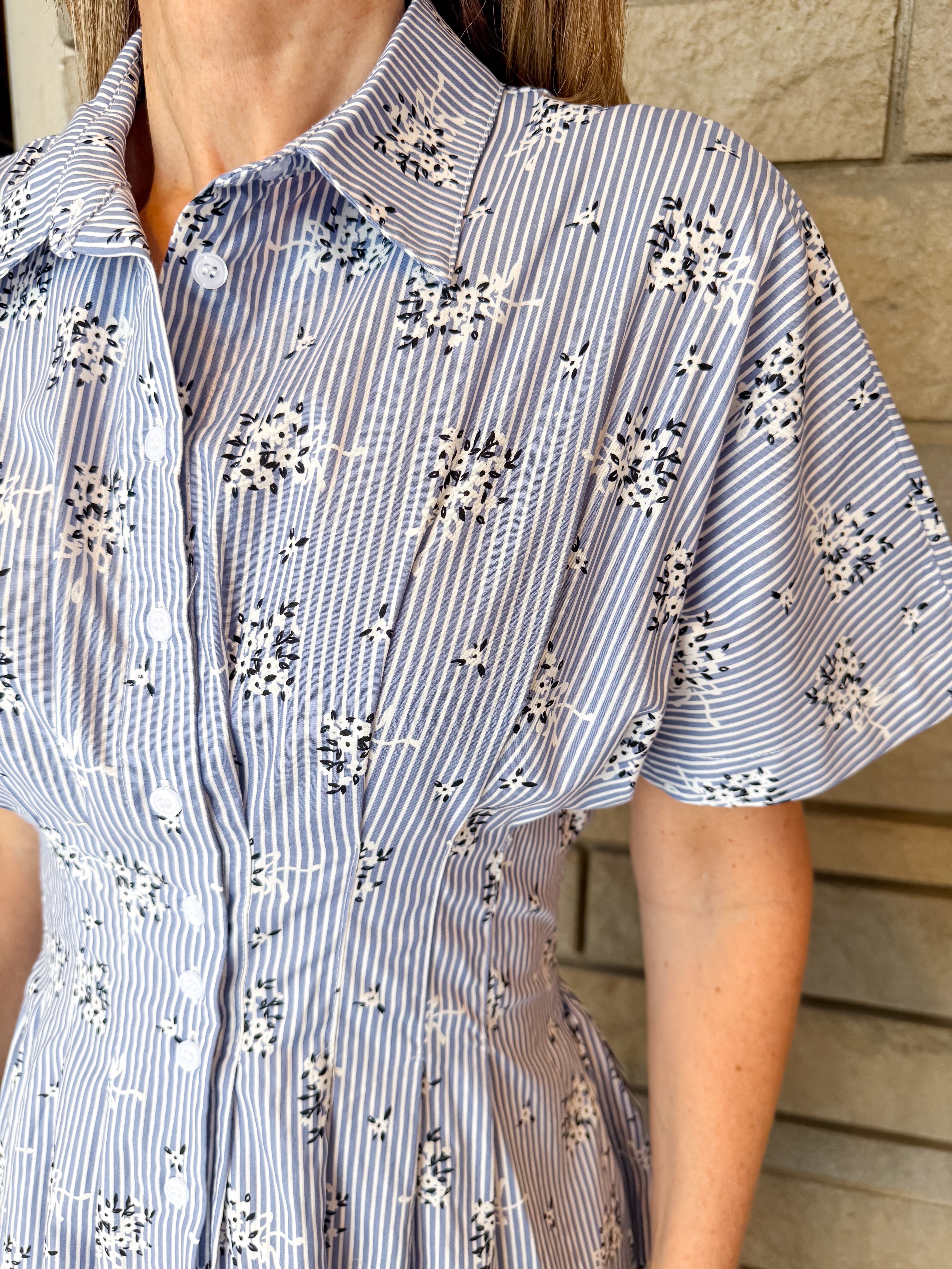 Renata Striped Pintuck Midi Shirt Dress