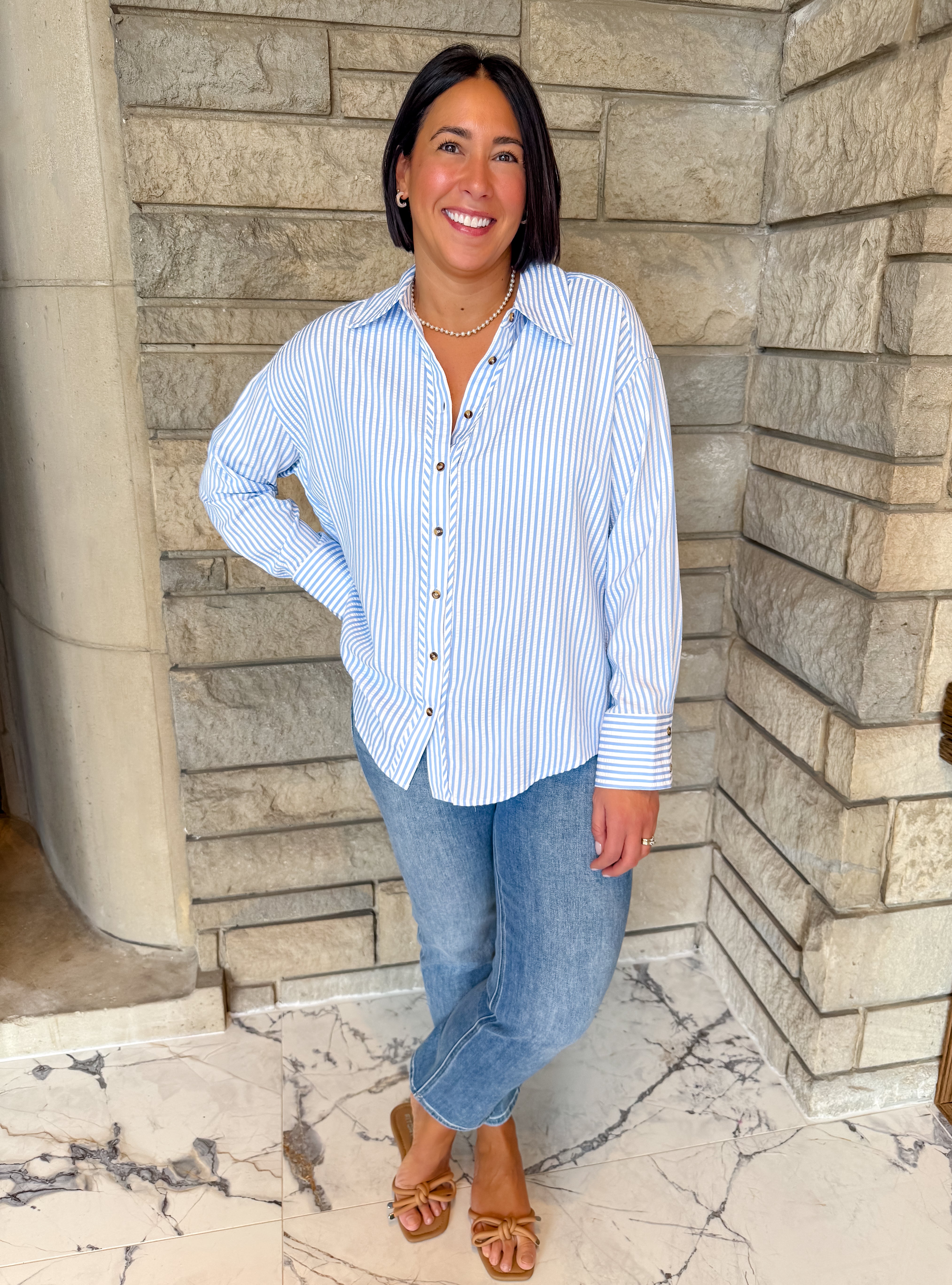 Adalee Seersucker Button Top