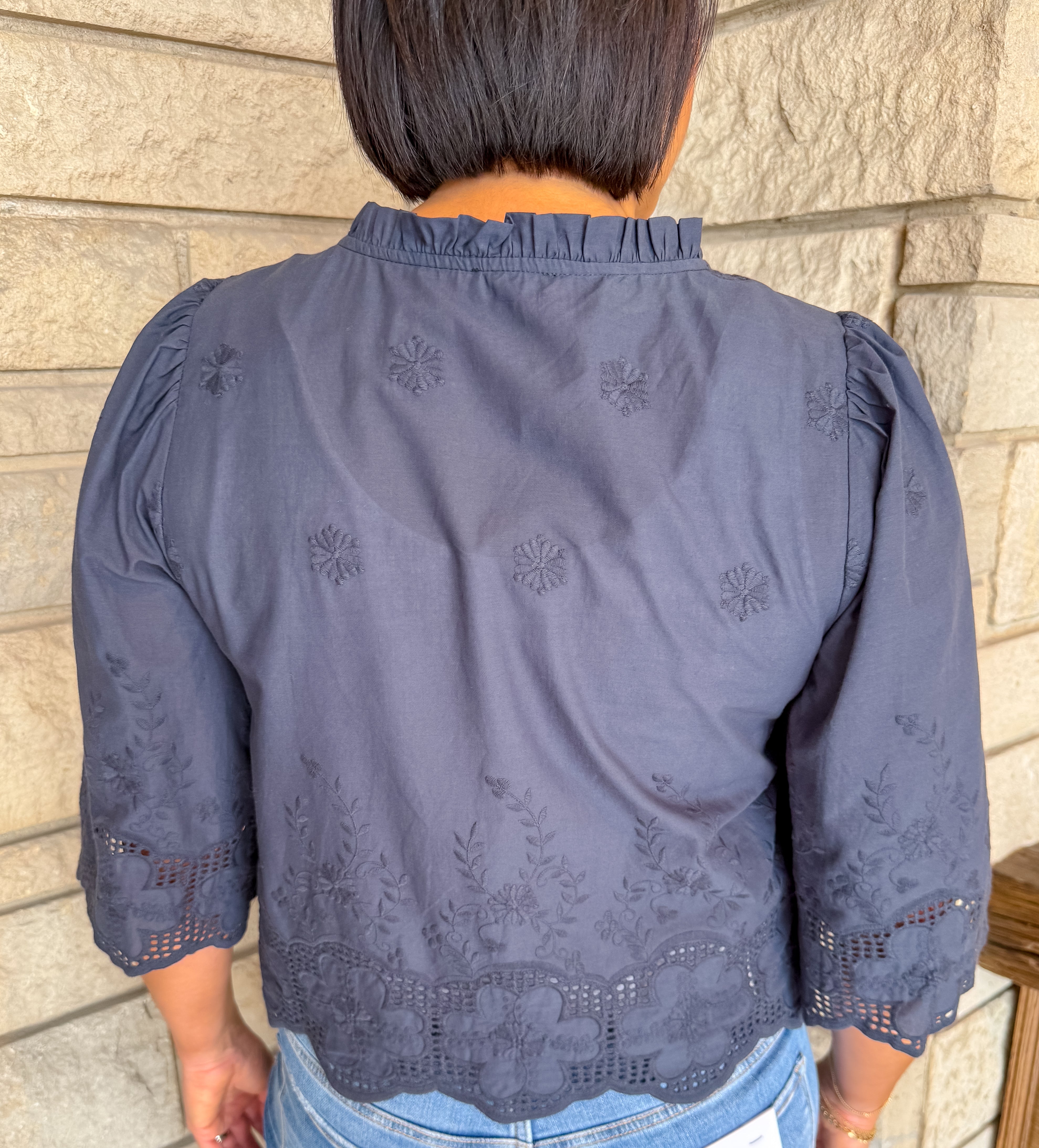 Martha Embroidered Ruffle Tie Top