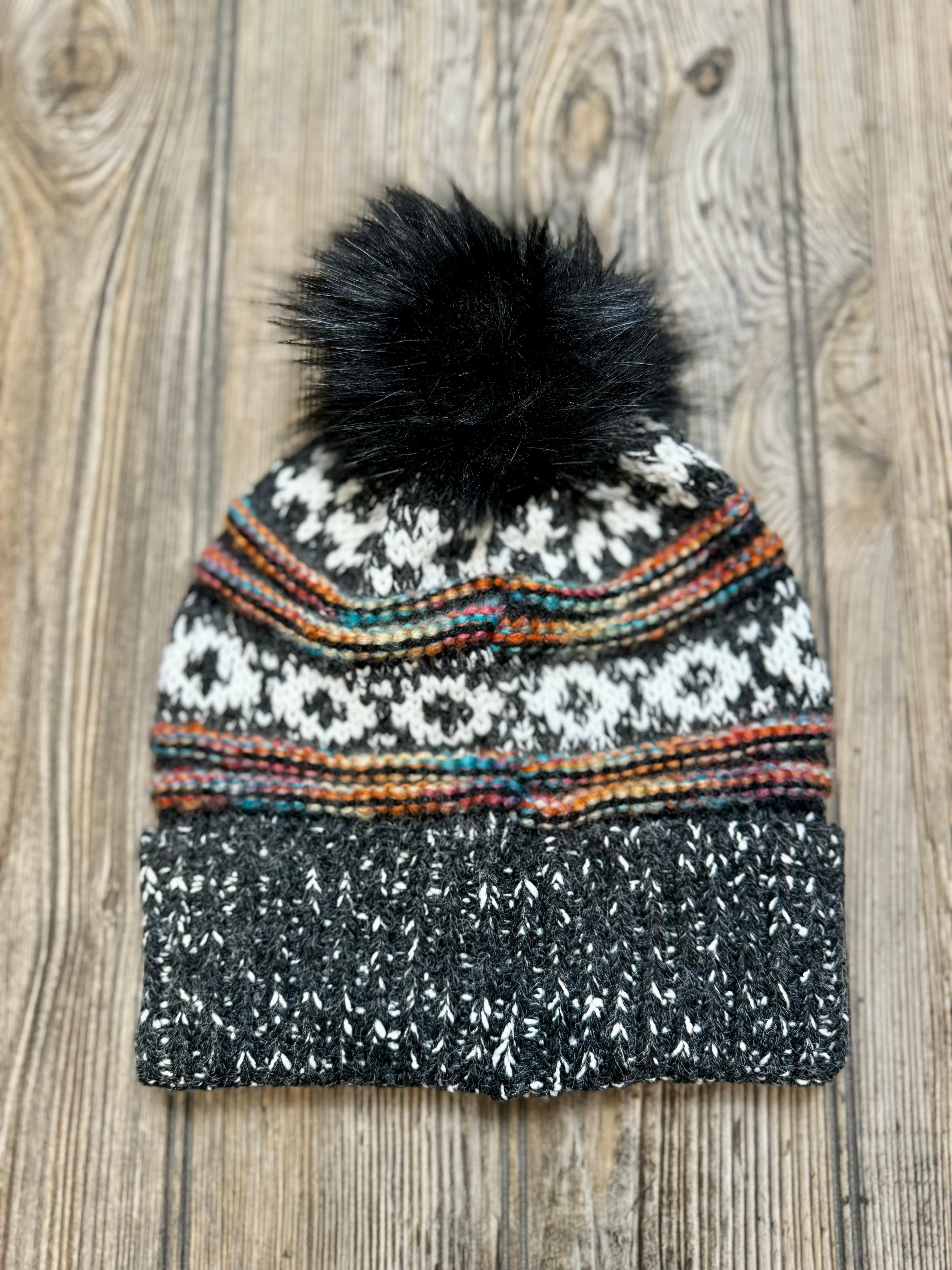 Patterned Multicolor Pom Hat