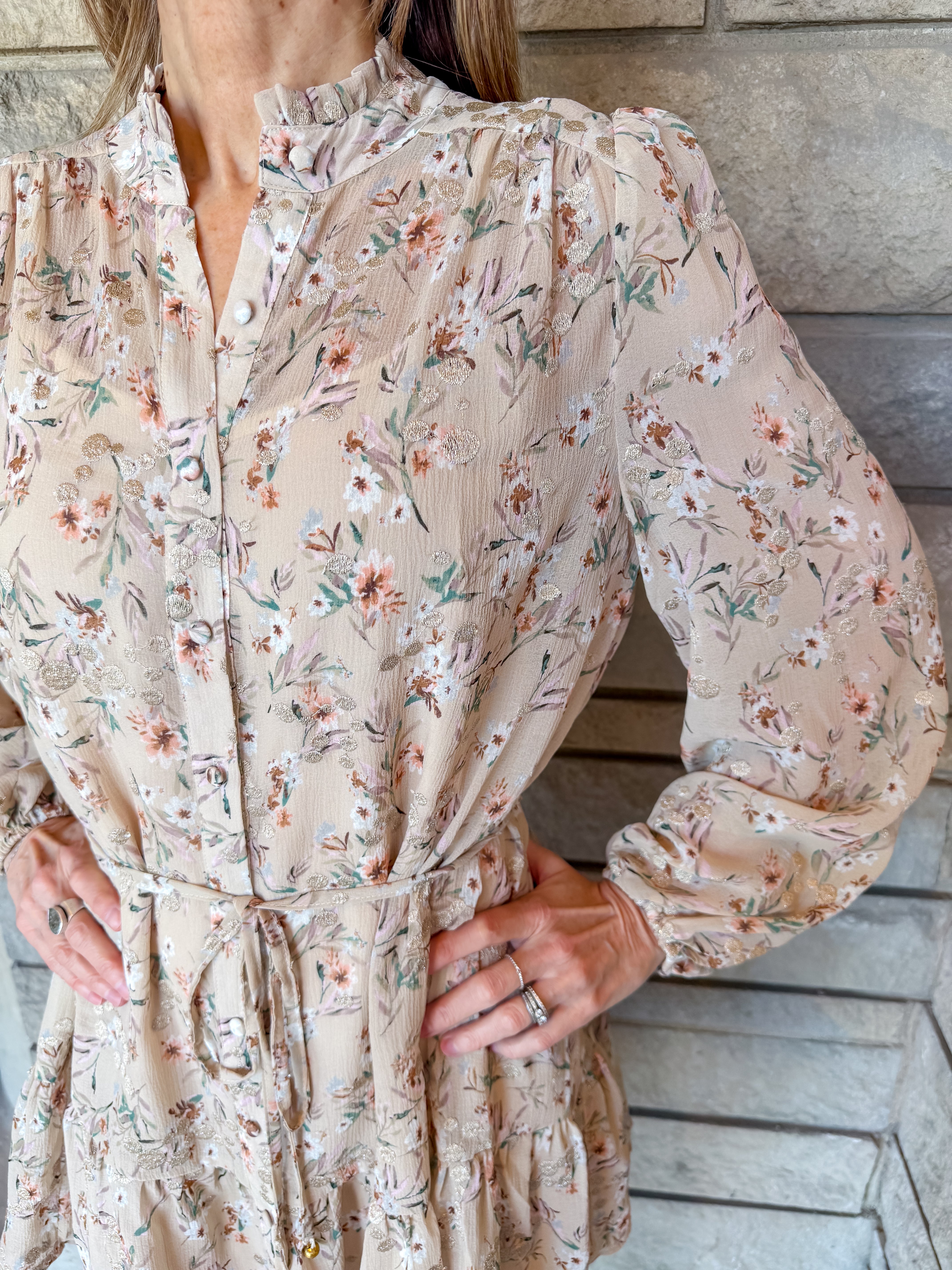 Edith Floral Chiffon Sparkle Dress