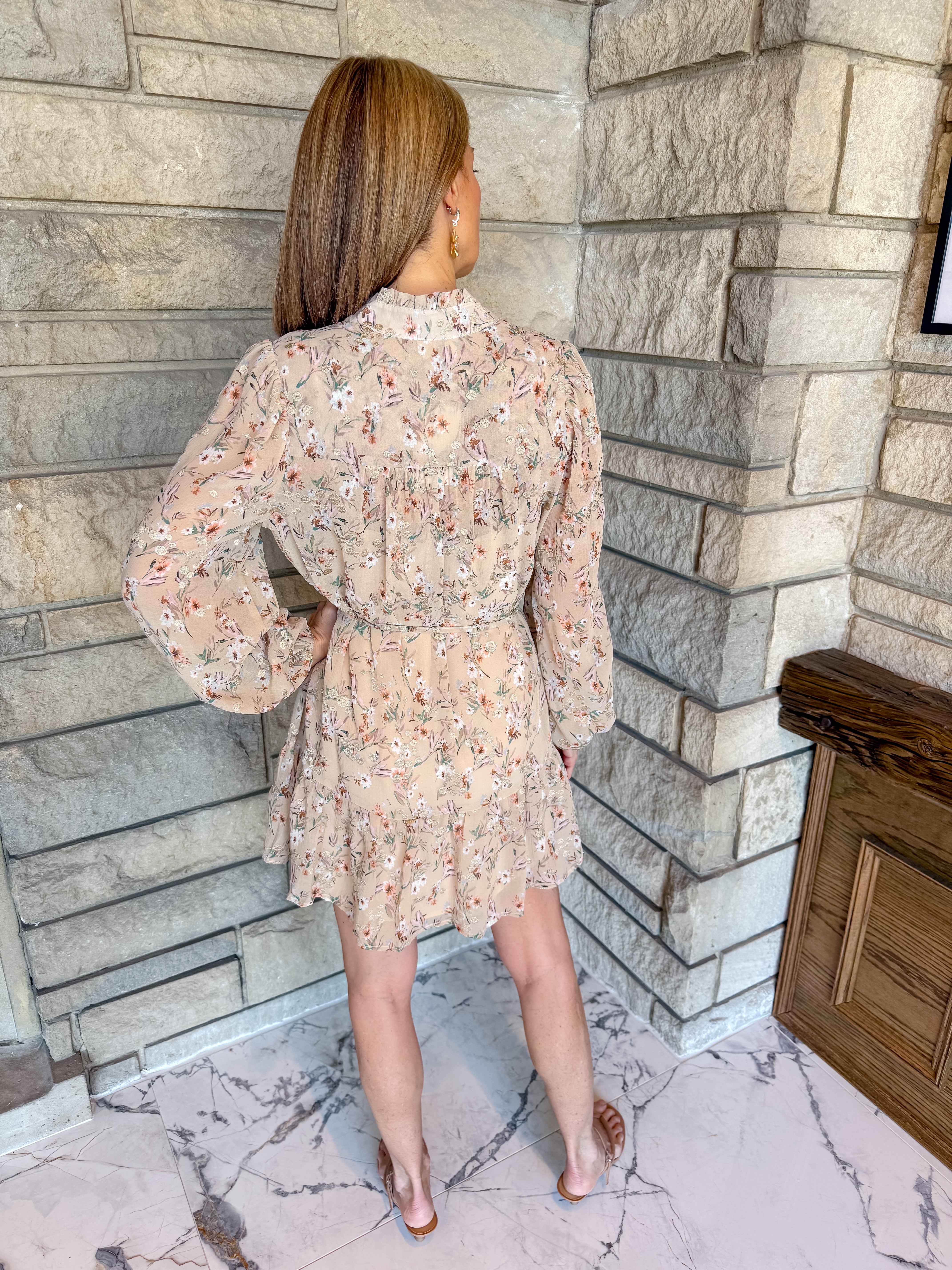 Edith Floral Chiffon Sparkle Dress