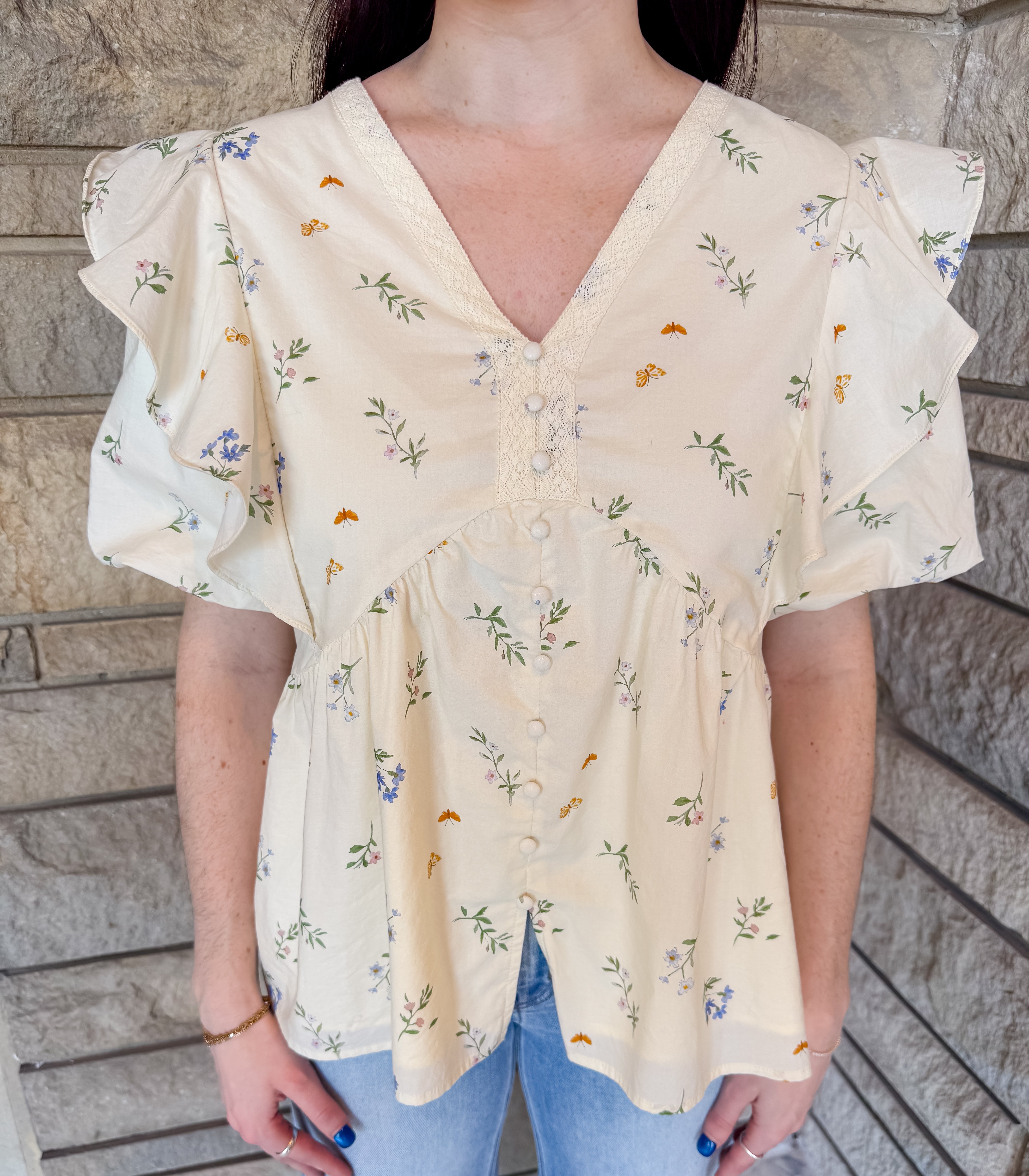 Callie Flower Print Bubble Sleeve Top