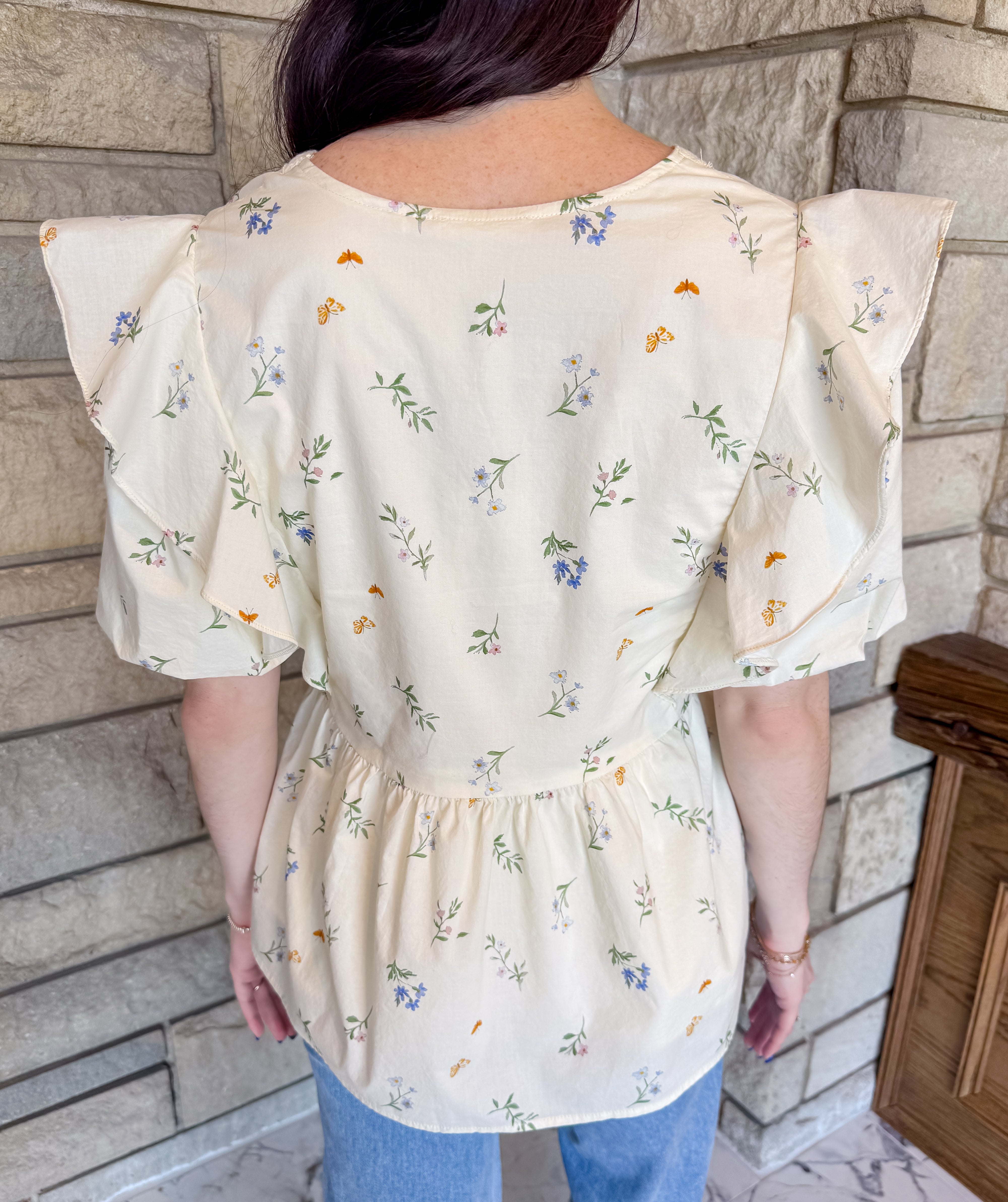 Callie Flower Print Bubble Sleeve Top