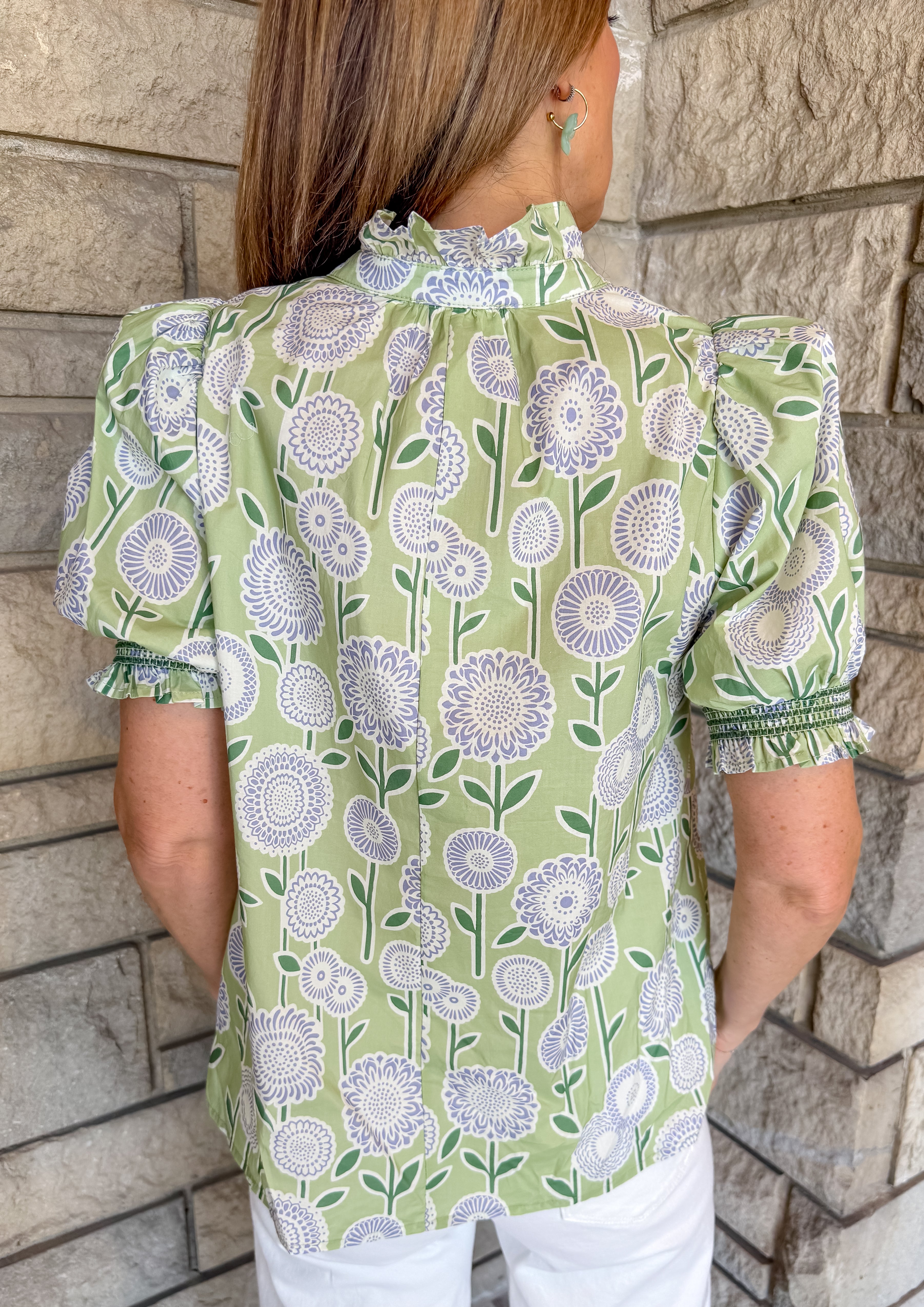 Sylvia Flower Ruffle Button Top