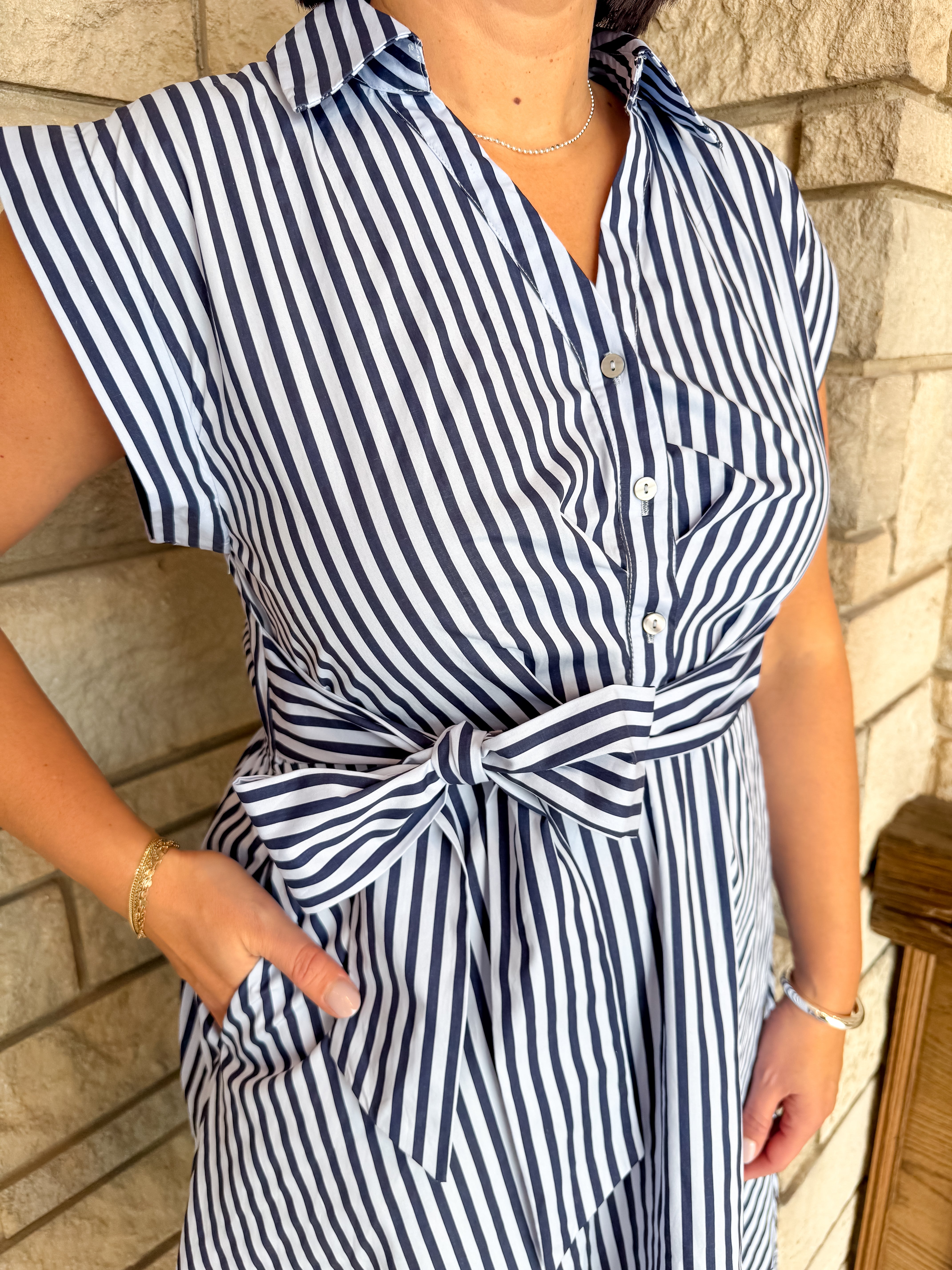 Moira Striped Cap Sleeve Tie Dress