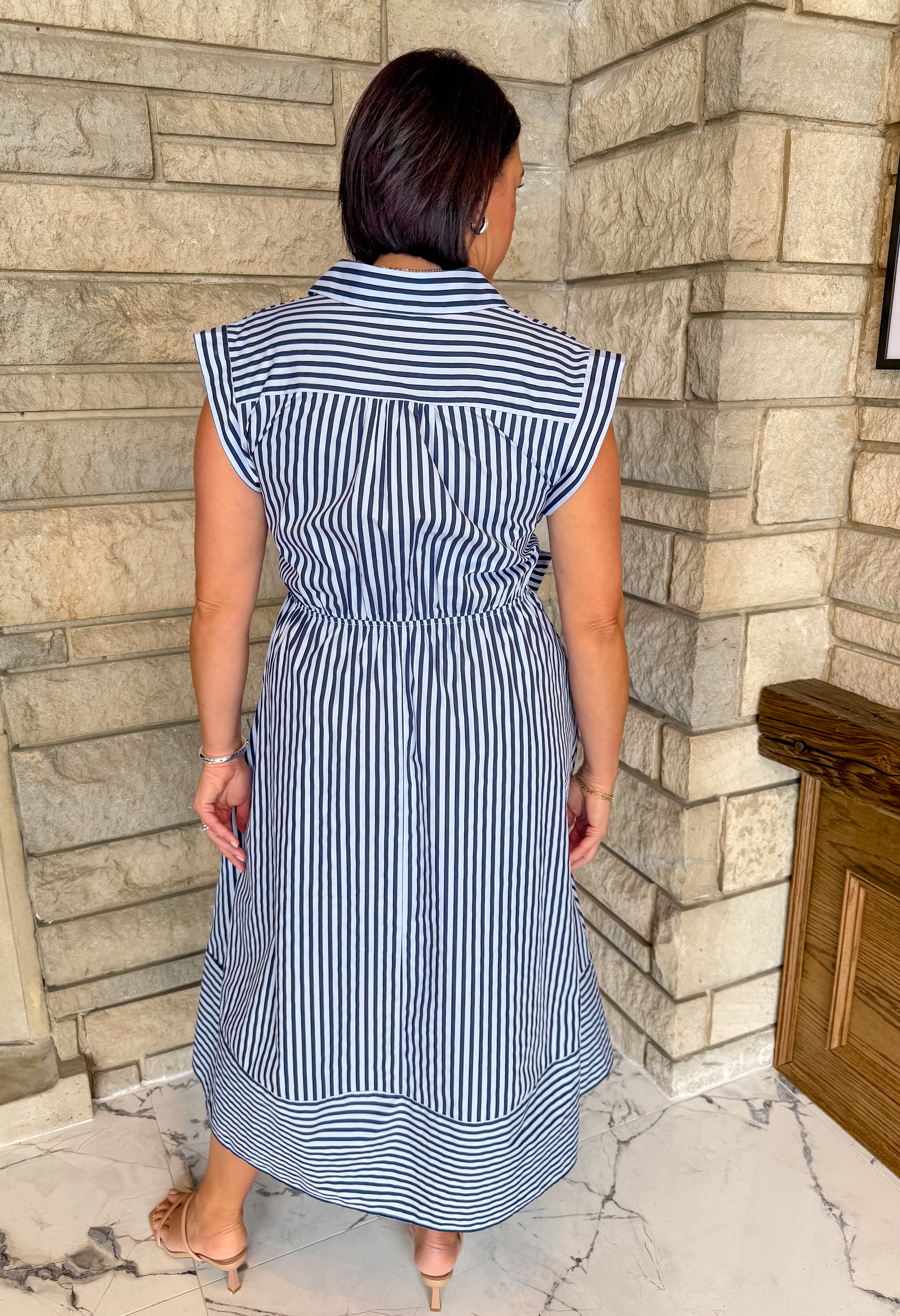 Moira Striped Cap Sleeve Tie Dress