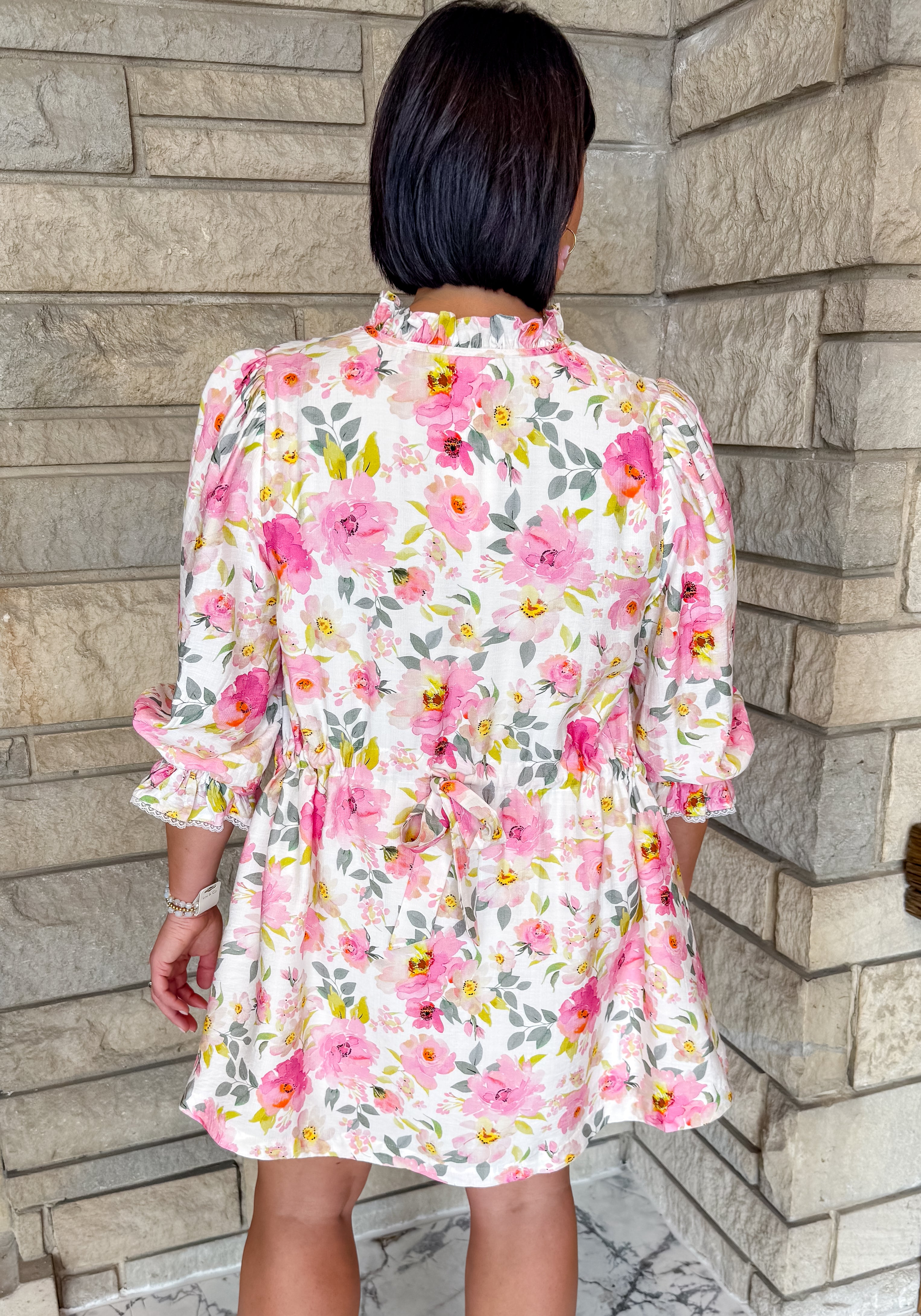 Helena Floral Lace Trim Ruffle Dress